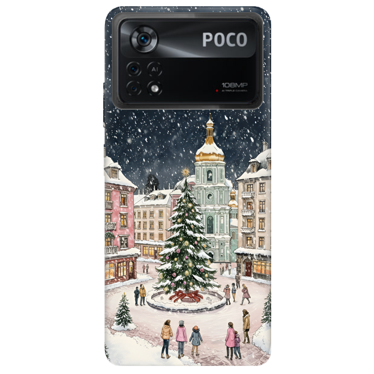 Чохол для Xiaomi Poco X4 Pro 5G прозорий Новорічне місто - фото 1 - Чохли для телефонів