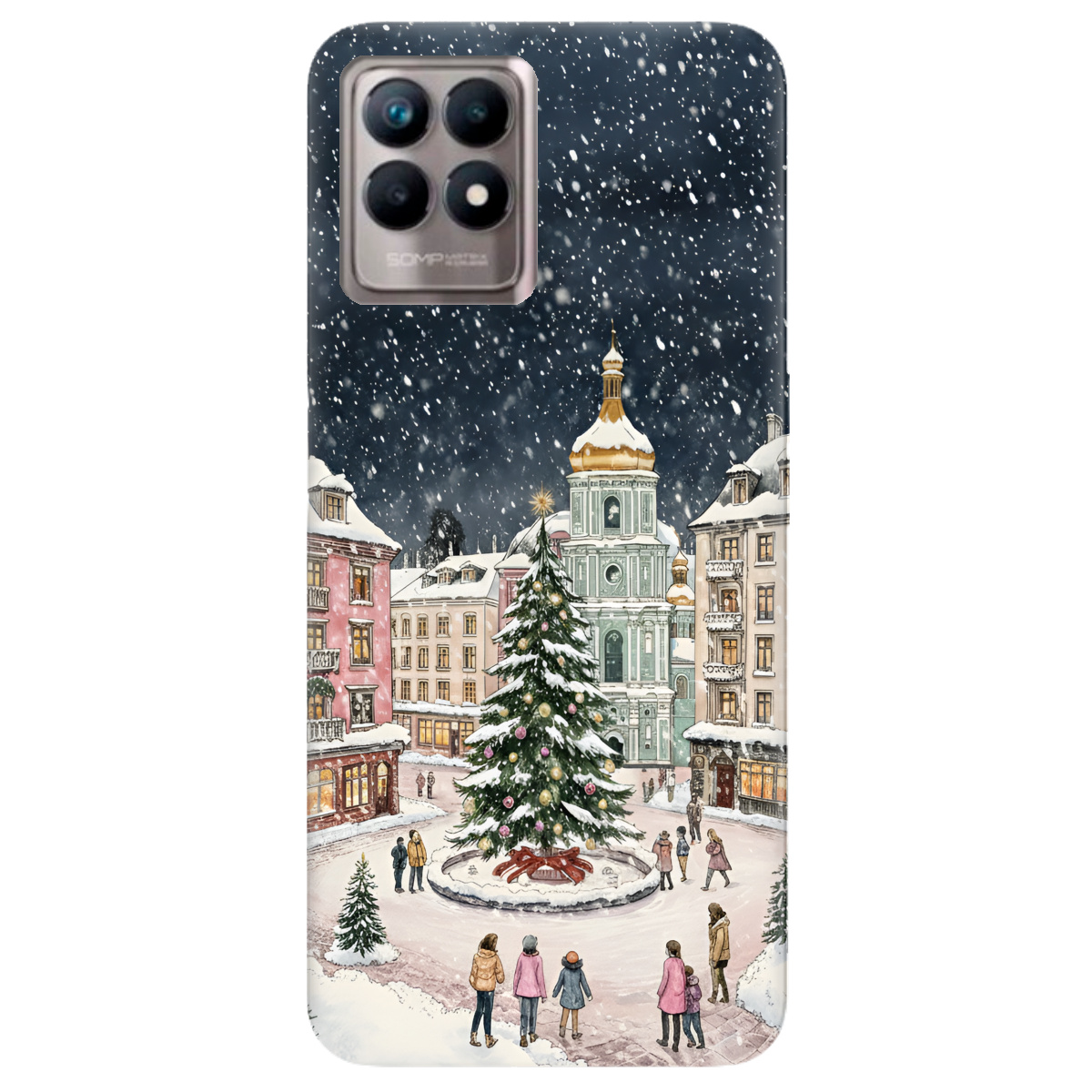 Чехол для Realme 8i прозрачный Новогодний город - фото 1 - Чехлы для телефонов