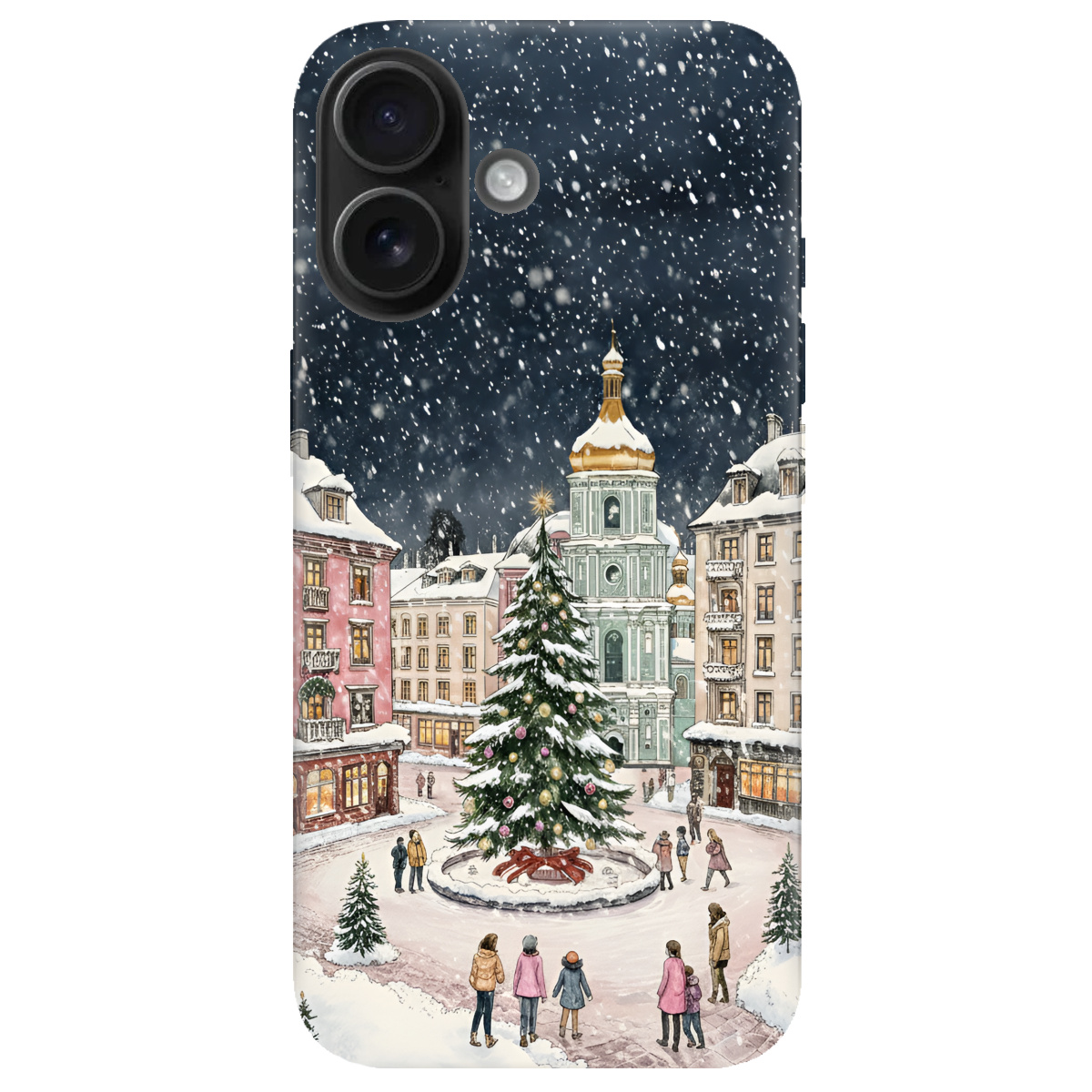 Чехол для Apple iPhone 16 прозрачный Новогодний город - фото 1 - Чехлы для телефонов