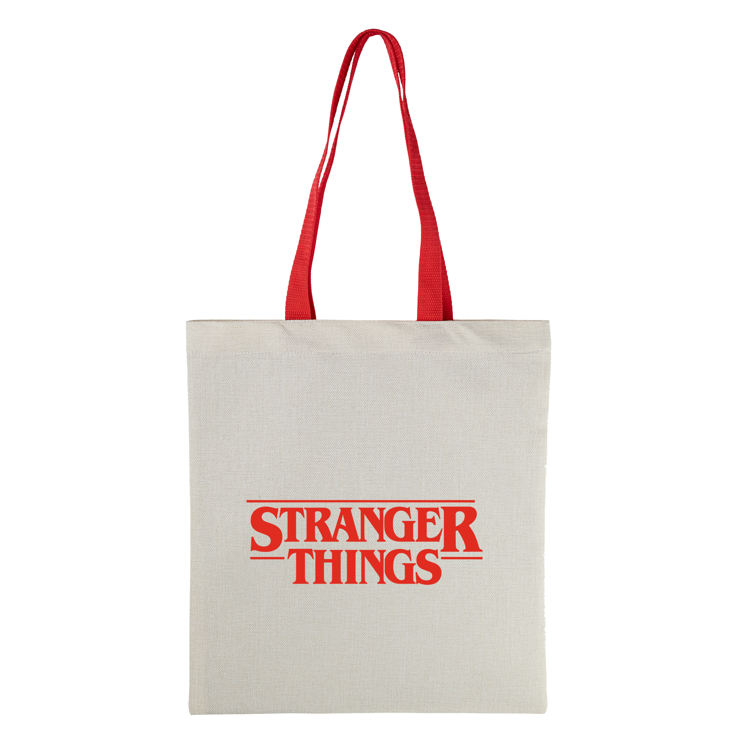 Эко сумка льняная вертикальная с красными ручками 35*38,5 см Очень странные дела другое измерение - фото 1 - Сумки, рюкзаки