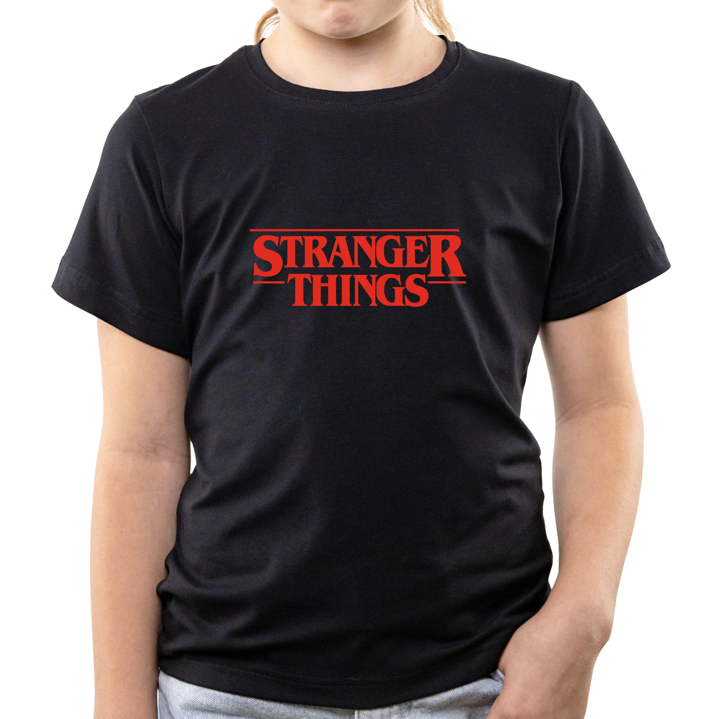 Футболка детская чёрная хлопок/эластан Очень странные дела начало 158 - фото 1 - Футболки