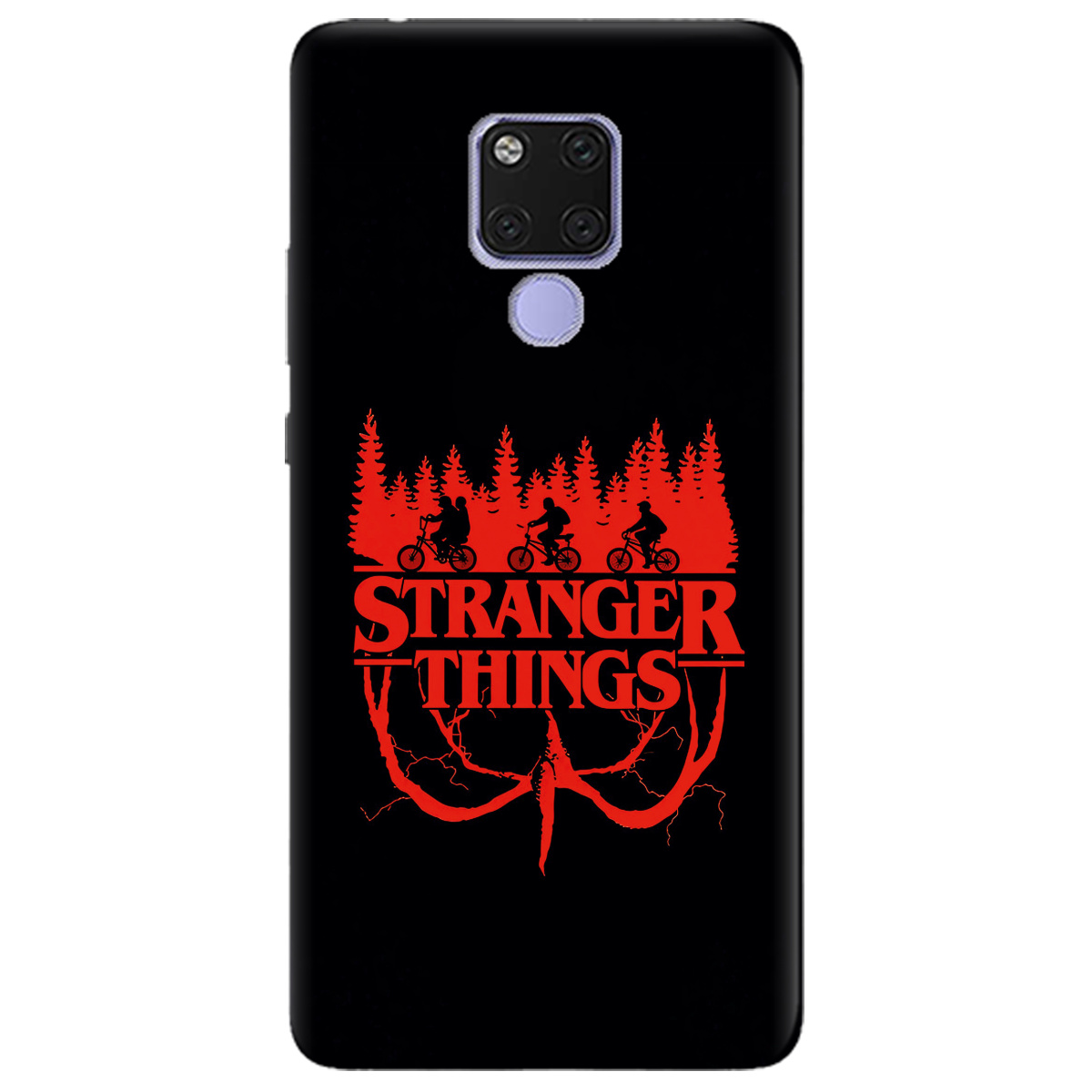 Чехол для Huawei Mate 20 черный матовый soft touch Очень странные дела Таинственный лес - фото 1 - Чехлы для телефонов