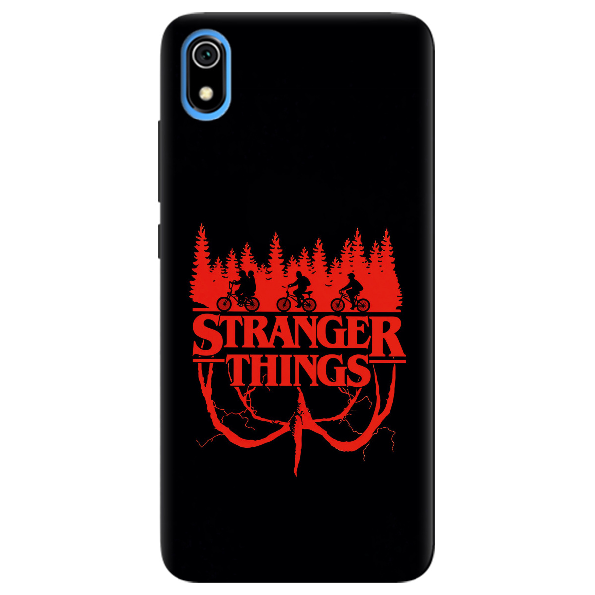 Чехол для Xiaomi Redmi 7A черный матовый soft touch Очень странные дела Таинственный лес - фото 1 - Чехлы для телефонов