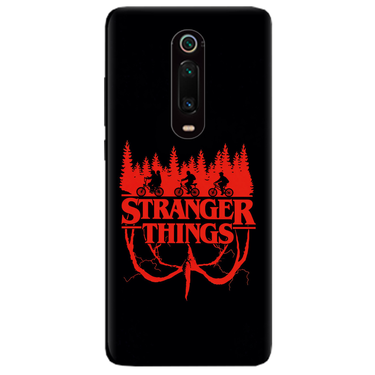 Чехол для Xiaomi Mi 9T черный матовый soft touch Очень странные дела Таинственный лес - фото 1 - Чехлы для телефонов