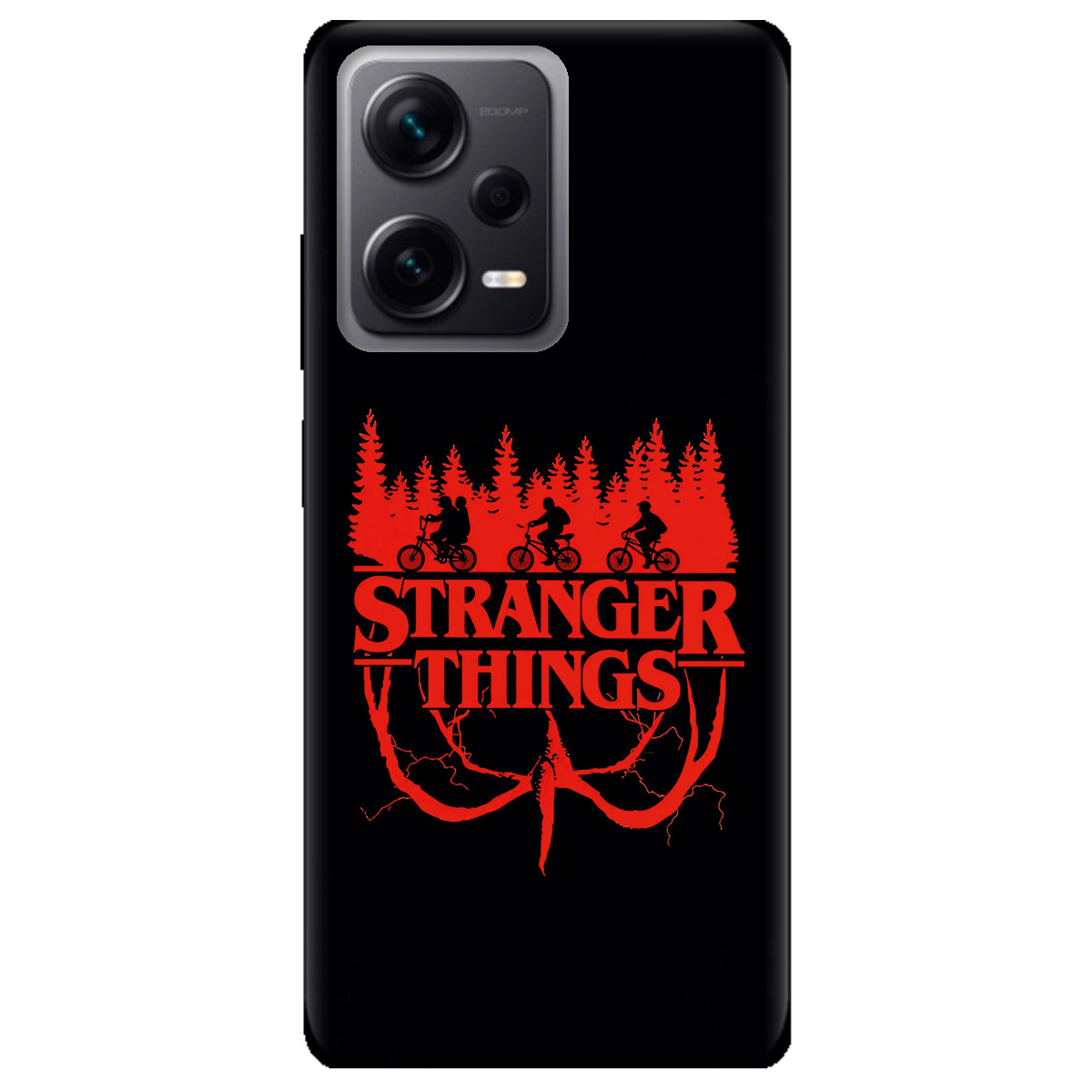 Чехол для Xiaomi Redmi Note 12 Pro + 5G черный матовый soft touch Очень странные дела Таинственный лес - фото 1 - Чехлы для телефонов