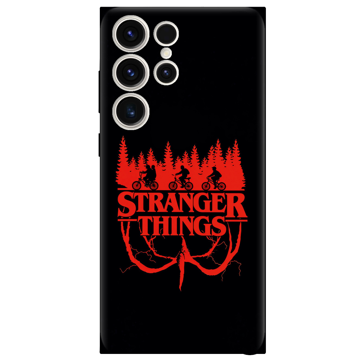 Чехол для Samsung Galaxy S24 Ultra черный матовый soft touch Очень странные дела Таинственный лес - фото 1 - Чехлы для телефонов