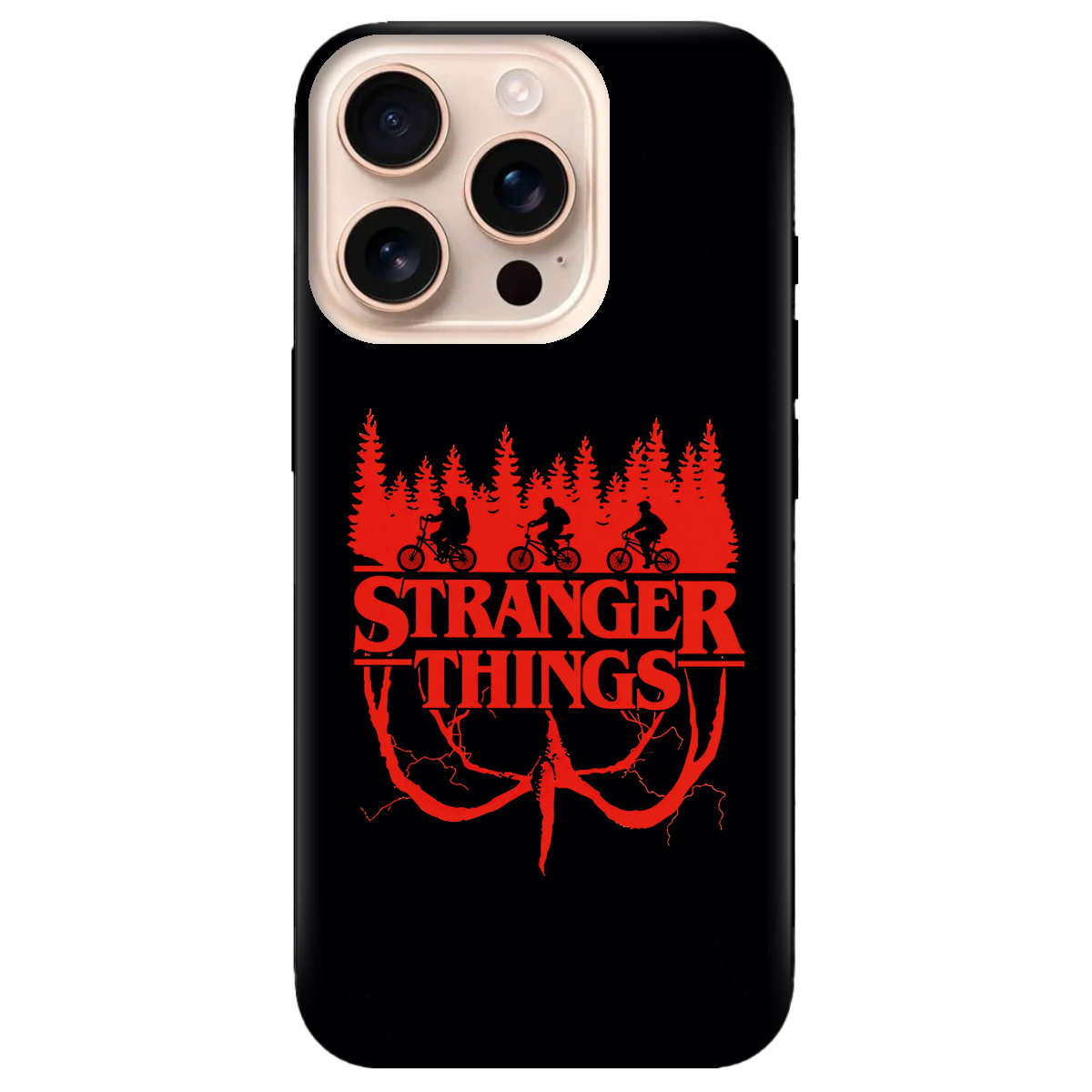 Чехол для Apple iPhone 16 Pro Max черный матовый soft touch Очень странные дела Таинственный лес - фото 1 - Чехлы для телефонов