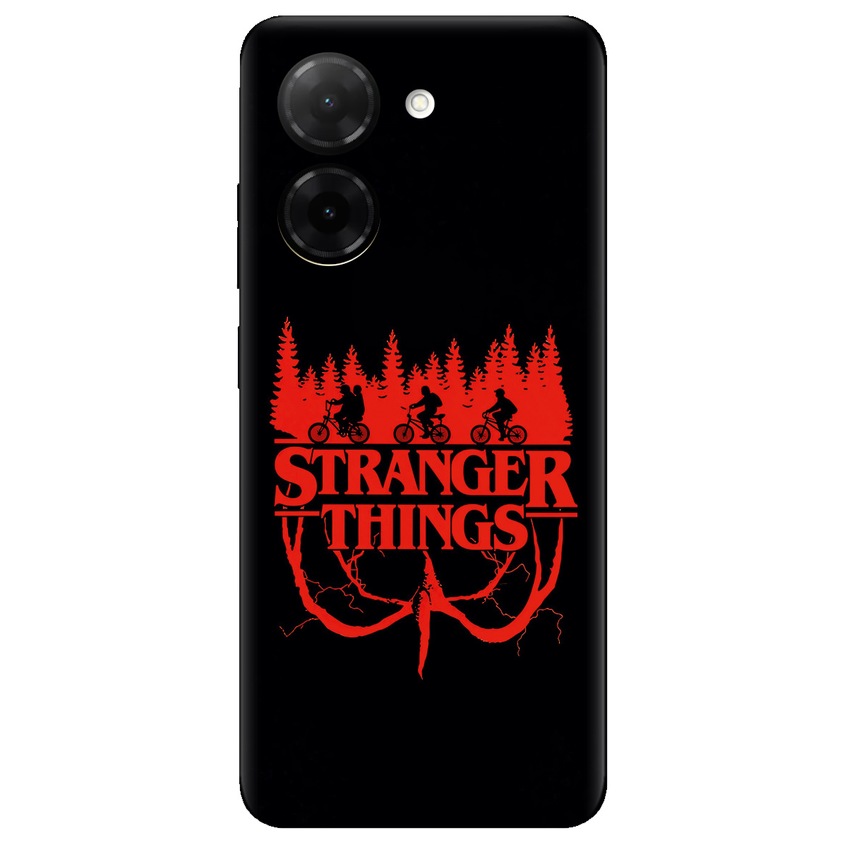 Чехол для Xiaomi Redmi A5 черный матовый soft touch Очень странные дела Таинственный лес - фото 1 - Чехлы для телефонов