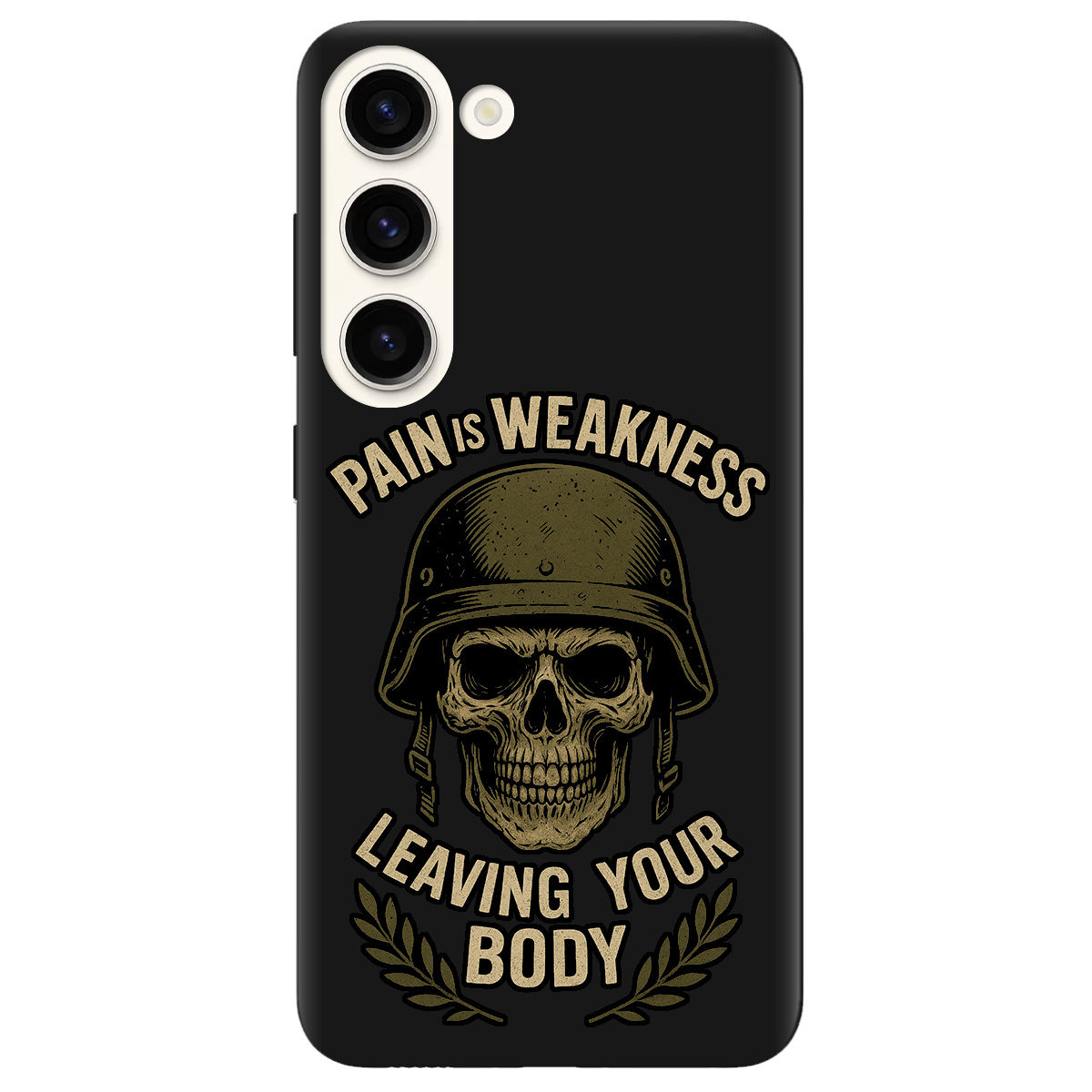 Чохол для Samsung Galaxy S23 чорний матовий soft touch Біль - це слабкість - фото 1 - Чохли для телефонів