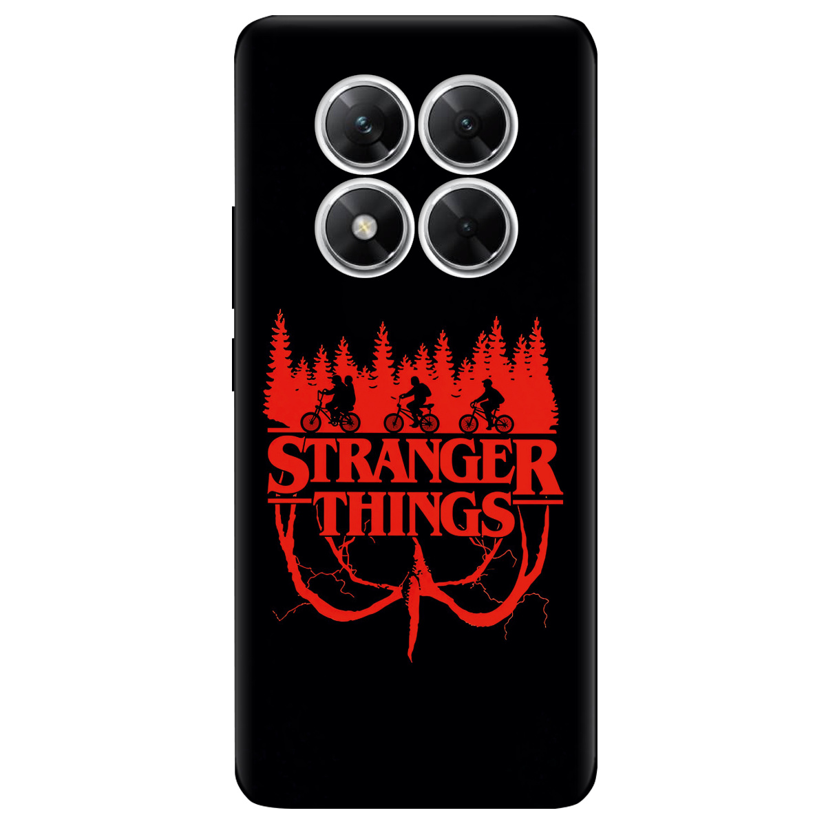 Чехол для Xiaomi Poco X7 черный матовый soft touch Очень странные дела Таинственный лес - фото 1 - Чехлы для телефонов