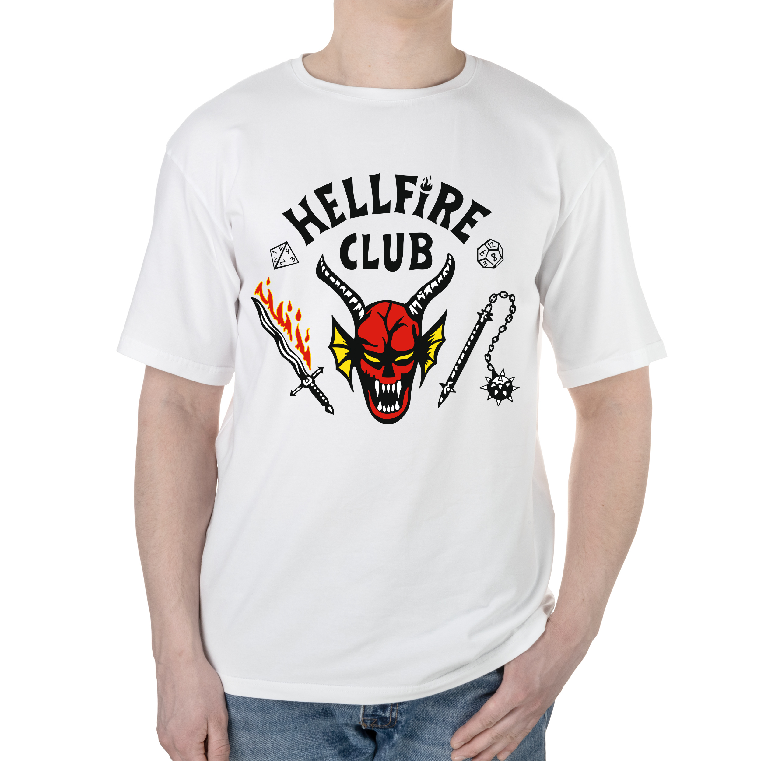 Футболка мужская оверсайз белая хлопок/эластан А3 размера Stranger Things Hellfire Club M - фото 1 - Футболки