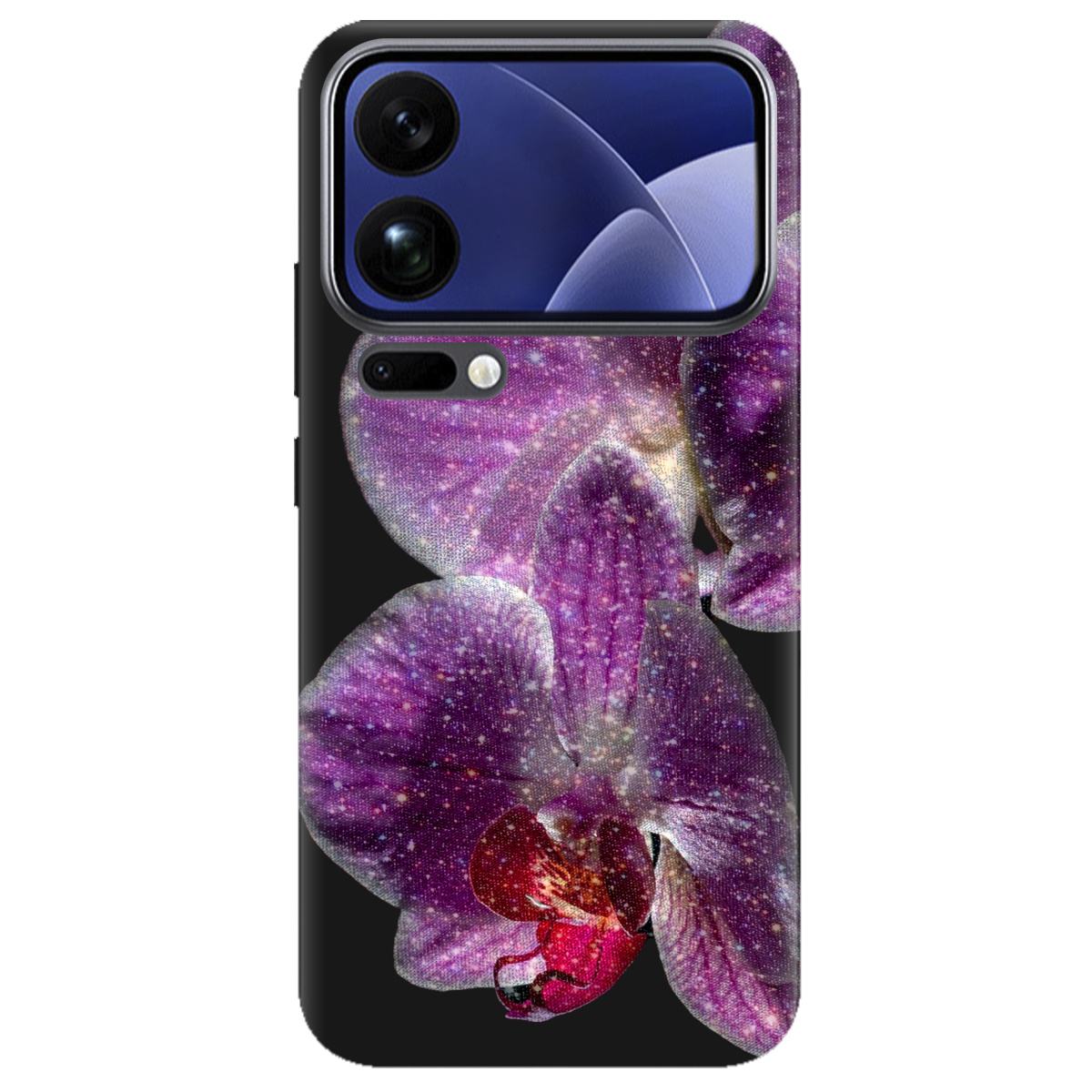 Чехол для Xiaomi 17 Pro Max черный матовый soft touch Волшебная орхидея - фото 1 - Чехлы для телефонов