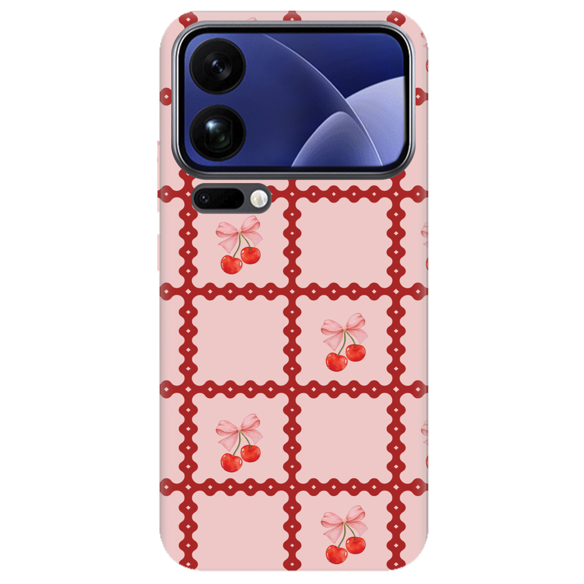 Чехол для Xiaomi 17 Pro прозрачный Вишни в сетке - фото 1 - Чехлы для телефонов