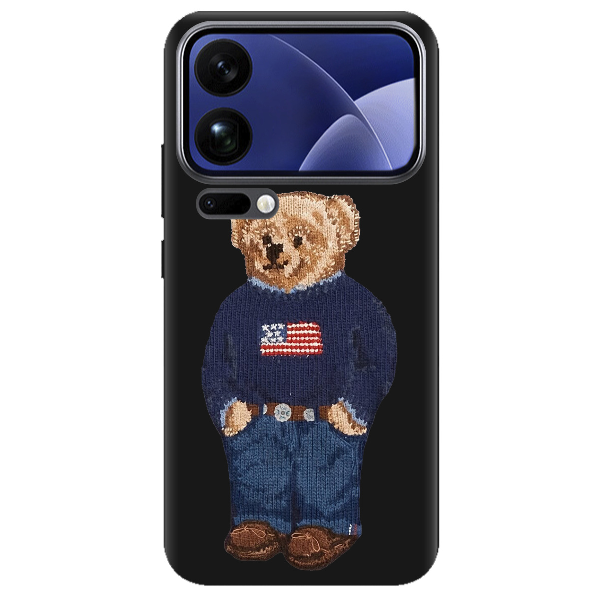 Чехол для Xiaomi 17 Pro черный матовый soft touch Американский мишка - фото 1 - Чехлы для телефонов