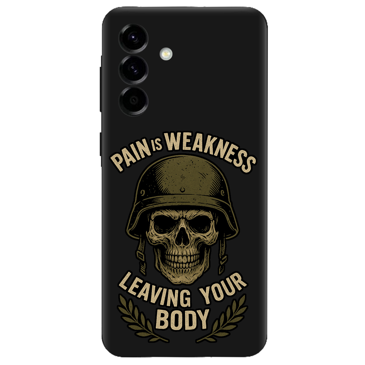 Чохол для Samsung Galaxy A57 5G чорний матовий soft touch Біль - це слабкість - фото 1 - Чохли для телефонів