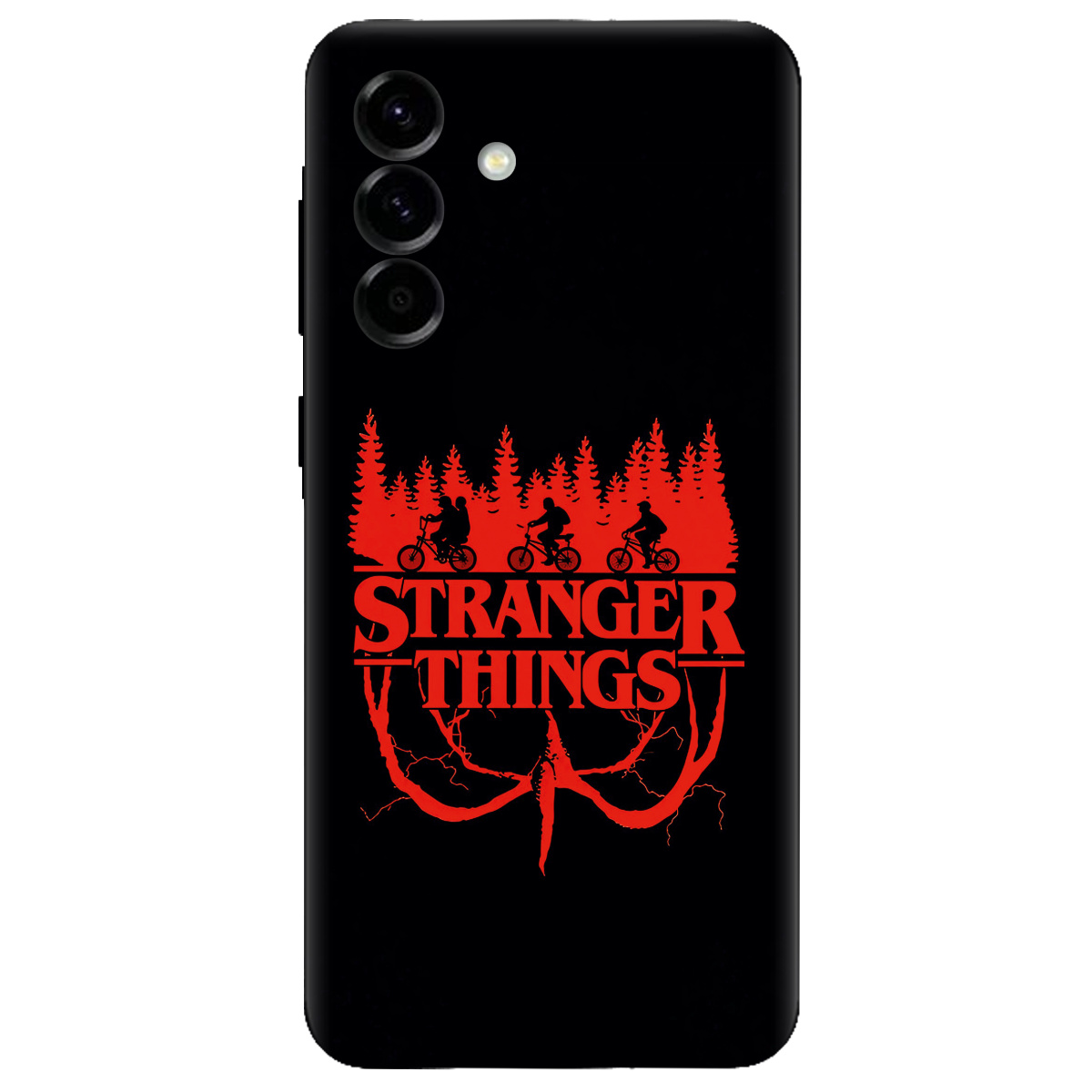 Чехол для Samsung Galaxy A57 5G черный матовый soft touch Очень странные дела Таинственный лес - фото 1 - Чехлы для телефонов
