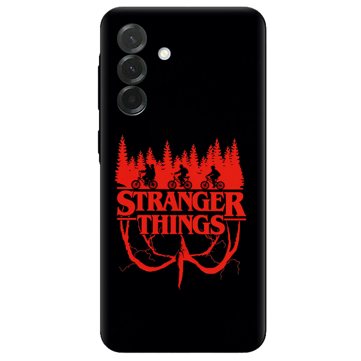 Чехол для Samsung Galaxy A37 5G черный матовый soft touch Очень странные дела Таинственный лес - фото 1 - Чехлы для телефонов
