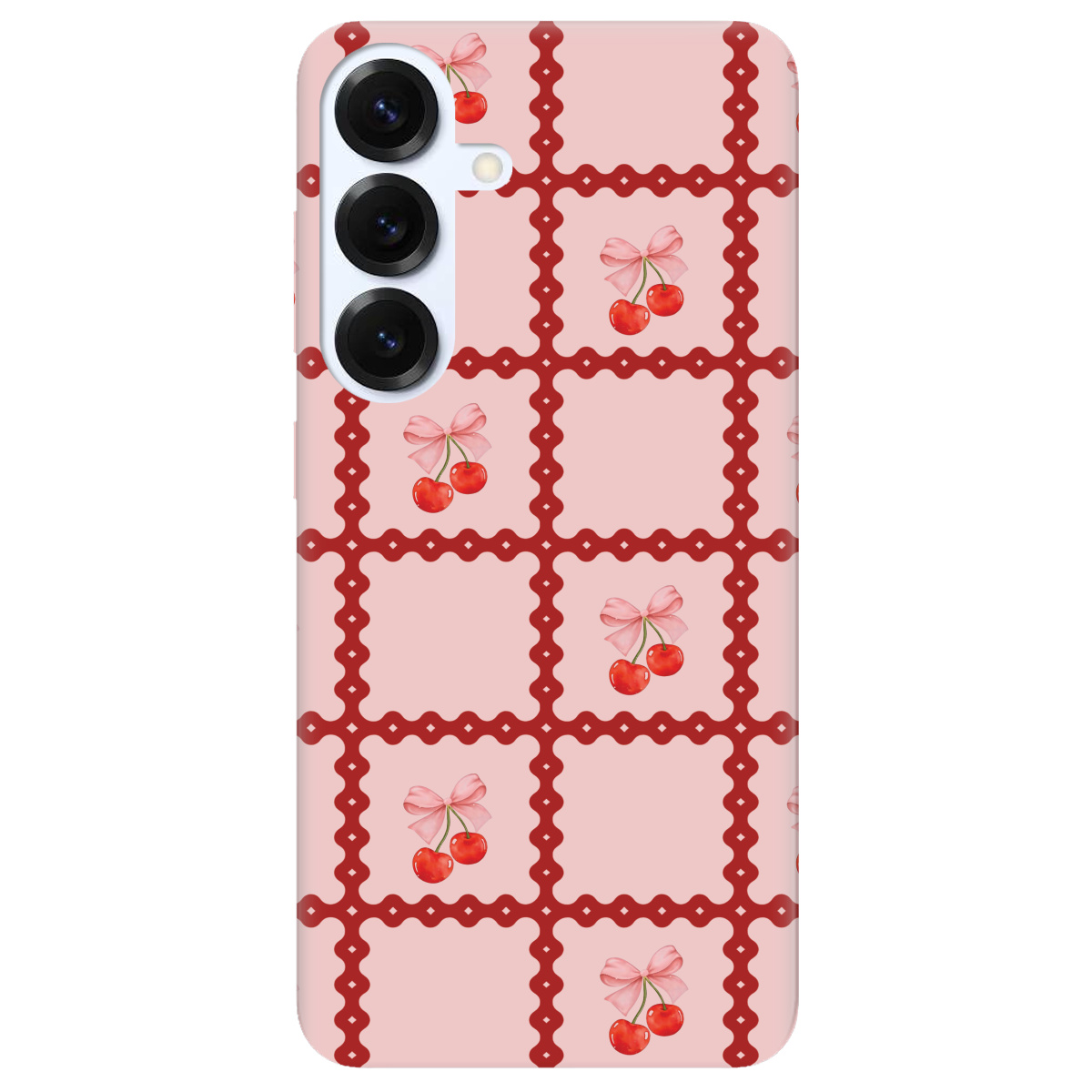 Чехол для Samsung Galaxy S26 прозрачный Вишни в сетке - фото 1 - Чехлы для телефонов