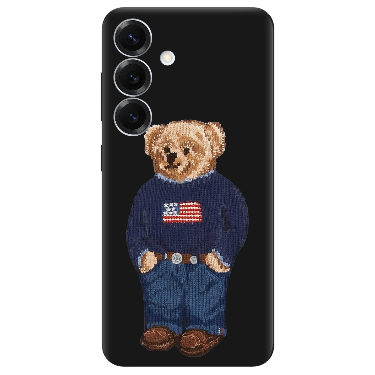 Чохол для Samsung Galaxy S26 чорний матовий soft touch Американський ведмедик - фото 1 - Чохли для телефонів