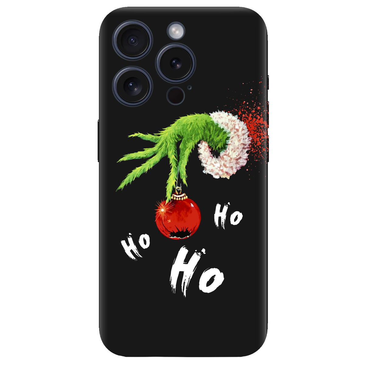 Чехол для Apple iPhone 15 Pro Max черный матовый soft touch Grinch HO HO HO - фото 1 - Чехлы для телефонов