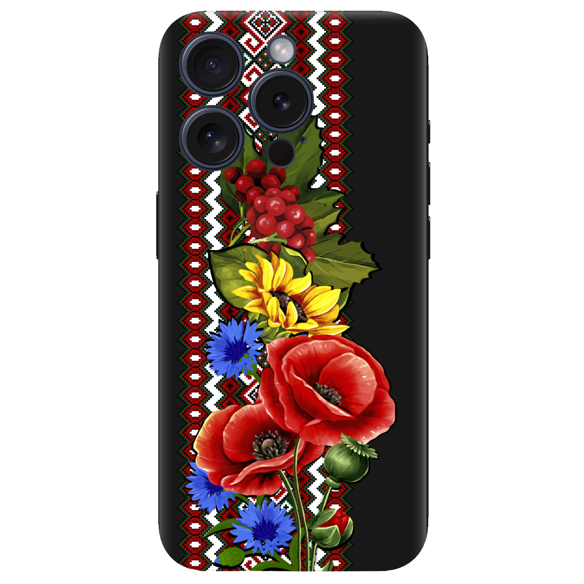 Чехол для Apple iPhone 15 Pro Max черный матовый soft touch Ukraine ornament - фото 1 - Чехлы для телефонов