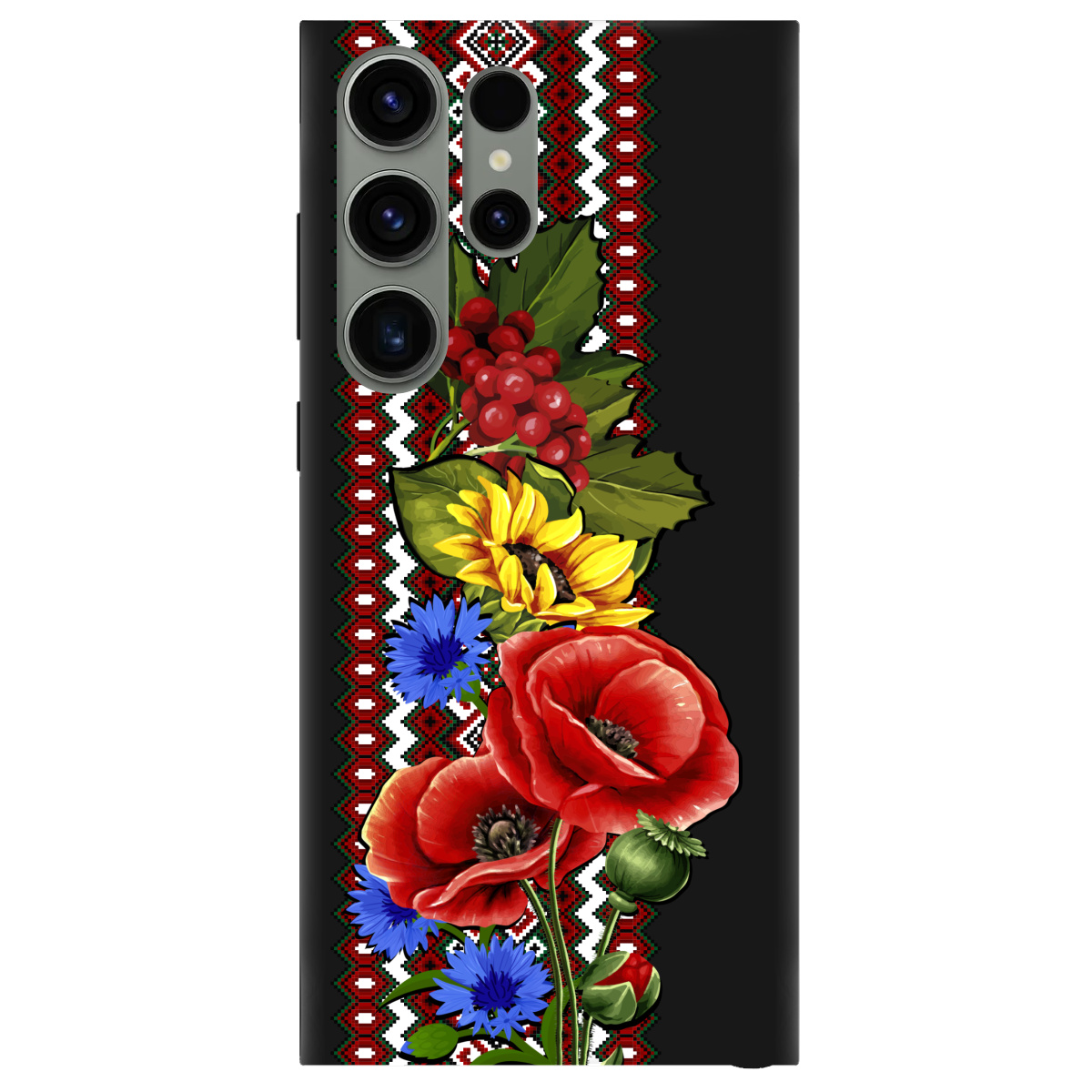 Чохол для Samsung Galaxy S23 Ultra чорний матовий soft touch Ukraine ornament - фото 1 - Чохли для телефонів