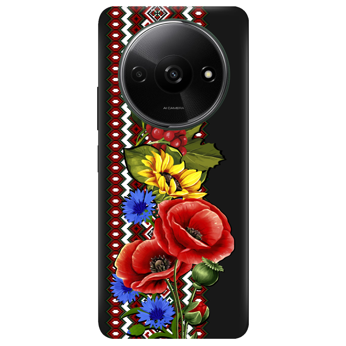 Чехол для Xiaomi Redmi A3 черный матовый soft touch Ukraine ornament - фото 1 - Чехлы для телефонов