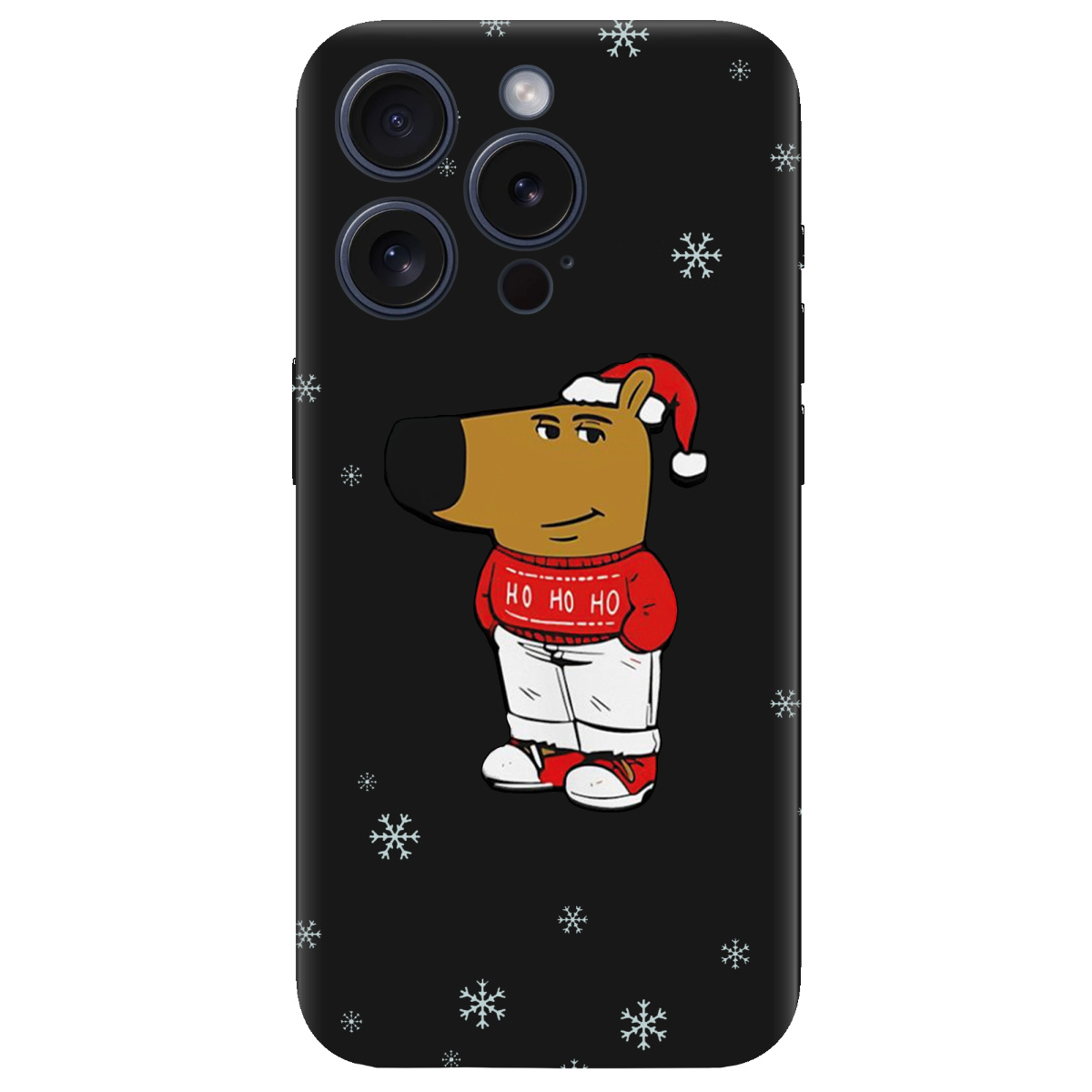 Чехол для Apple iPhone 15 Pro Max черный матовый soft touch Chill Guy Santa - фото 1 - Чехлы для телефонов