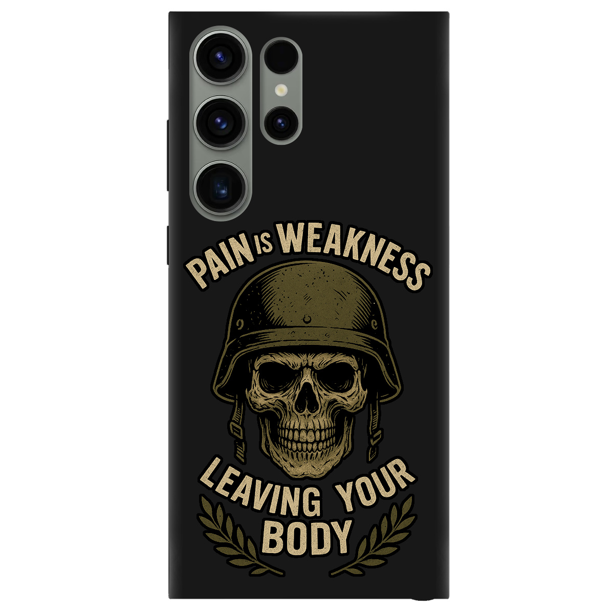 Чохол для Samsung Galaxy S23 Ultra чорний матовий soft touch Біль - це слабкість - фото 1 - Чохли для телефонів