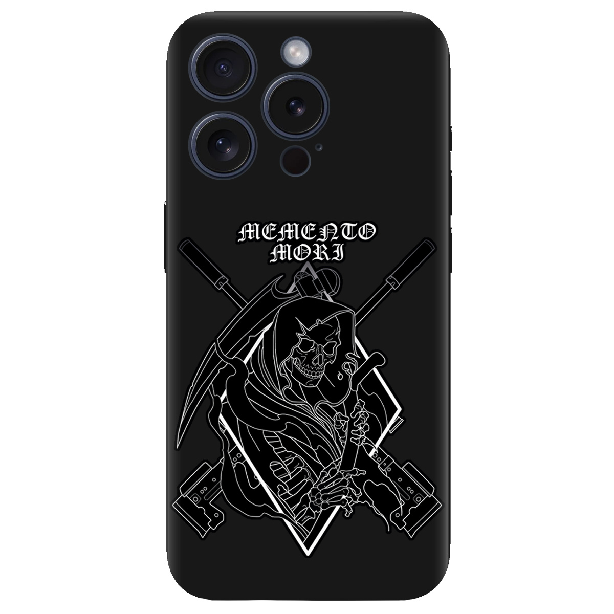 Чохол для Apple iPhone 15 Pro Max чорний матовий soft touch Пам'ятай про смерть - фото 1 - Чохли для телефонів