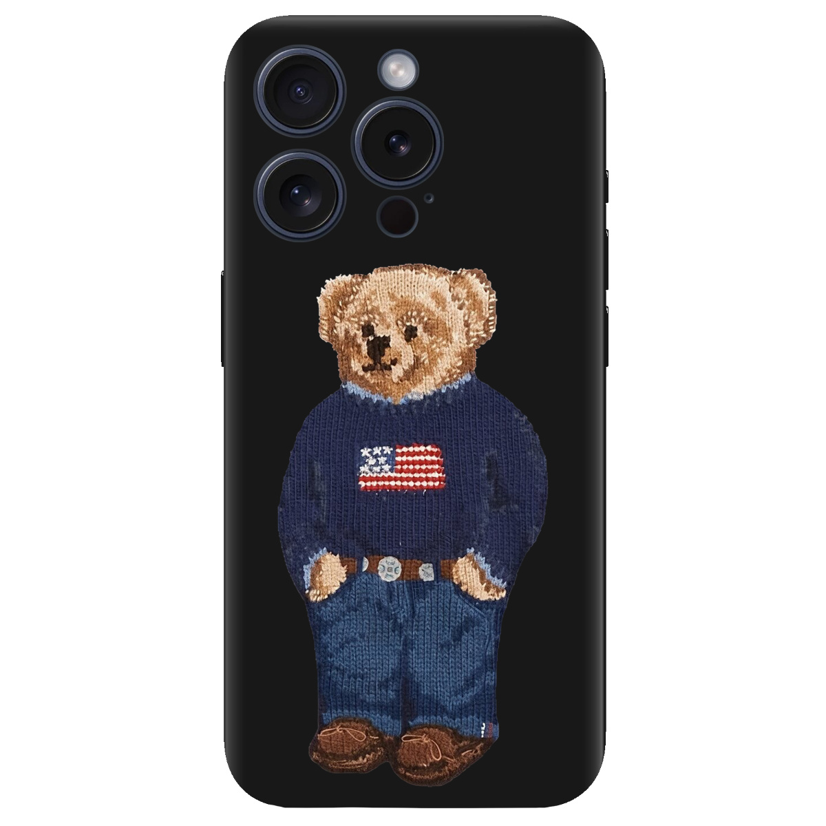 Чохол для Apple iPhone 15 Pro Max чорний матовий soft touch Американський ведмедик - фото 1 - Чохли для телефонів