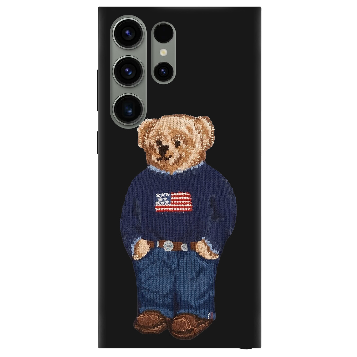 Чохол для Samsung Galaxy S23 Ultra чорний матовий soft touch Американський ведмедик - фото 1 - Чохли для телефонів