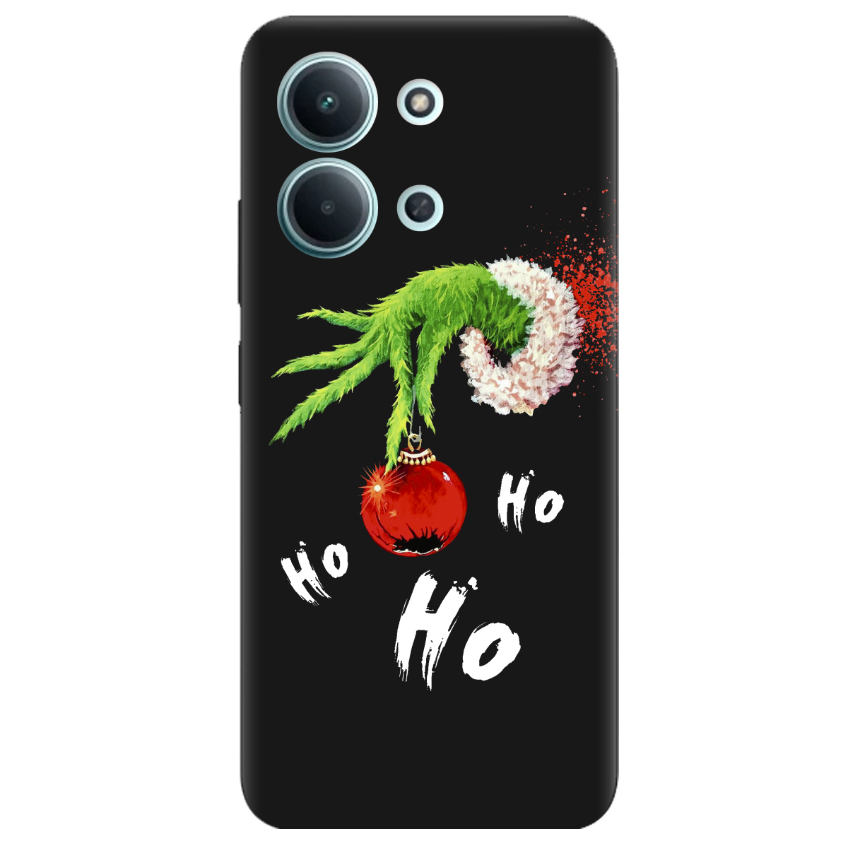 Чехол для Xiaomi Redmi 15C черный матовый soft touch Grinch HO HO HO - фото 1 - Чехлы для телефонов
