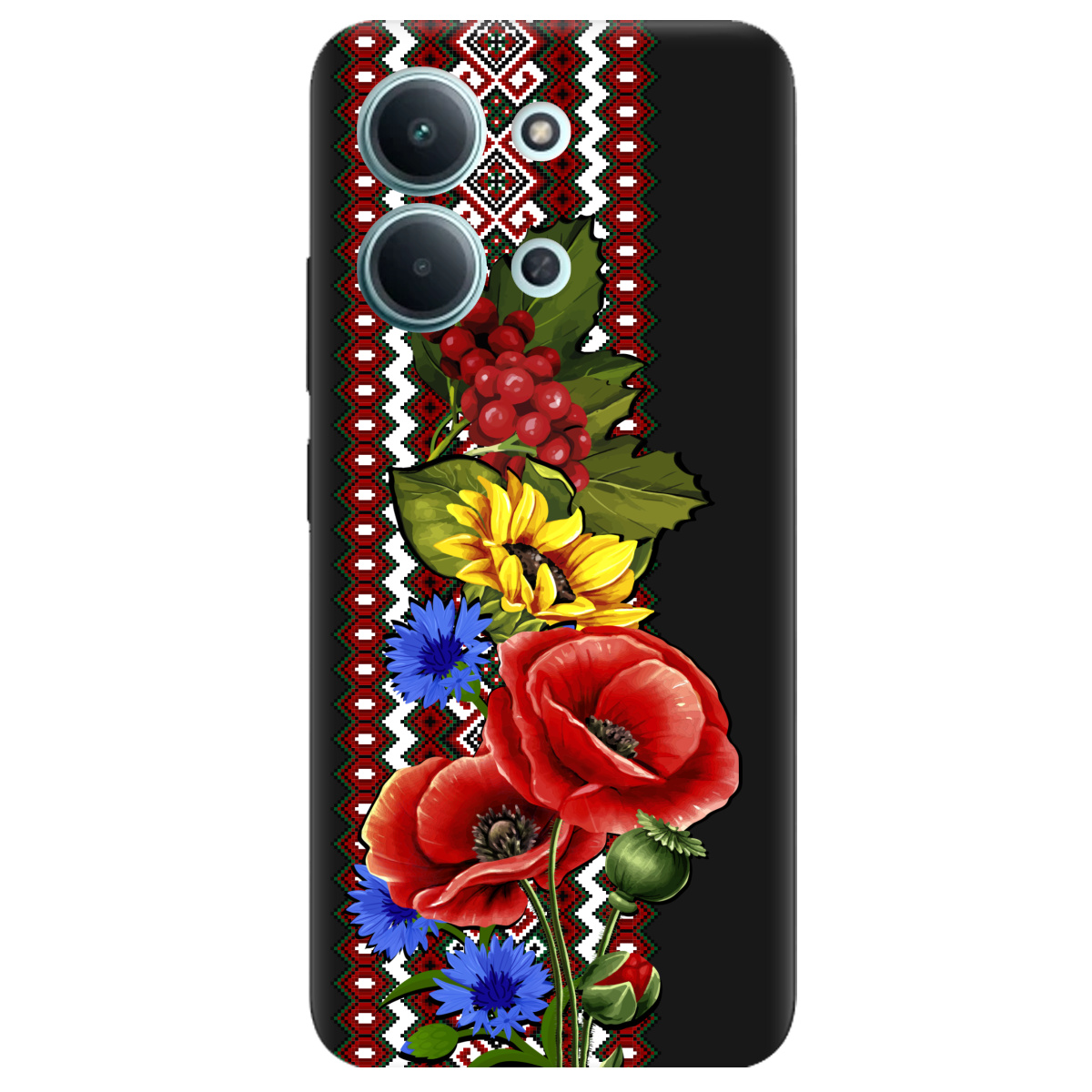 Чехол для Xiaomi Redmi 15C черный матовый soft touch Ukraine ornament - фото 1 - Чехлы для телефонов