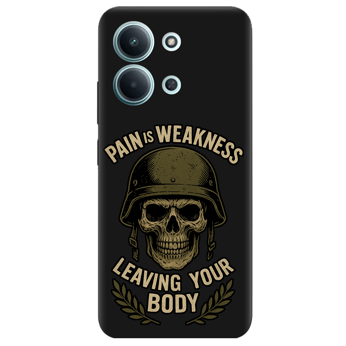 Чохол для Xiaomi Redmi 15C чорний матовий soft touch Біль - це слабкість - фото 1 - Чохли для телефонів