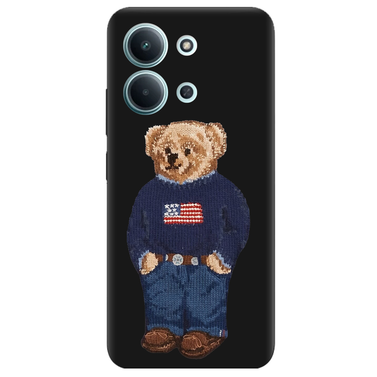 Чехол для Xiaomi Redmi 15C черный матовый soft touch Американский мишка - фото 1 - Чехлы для телефонов