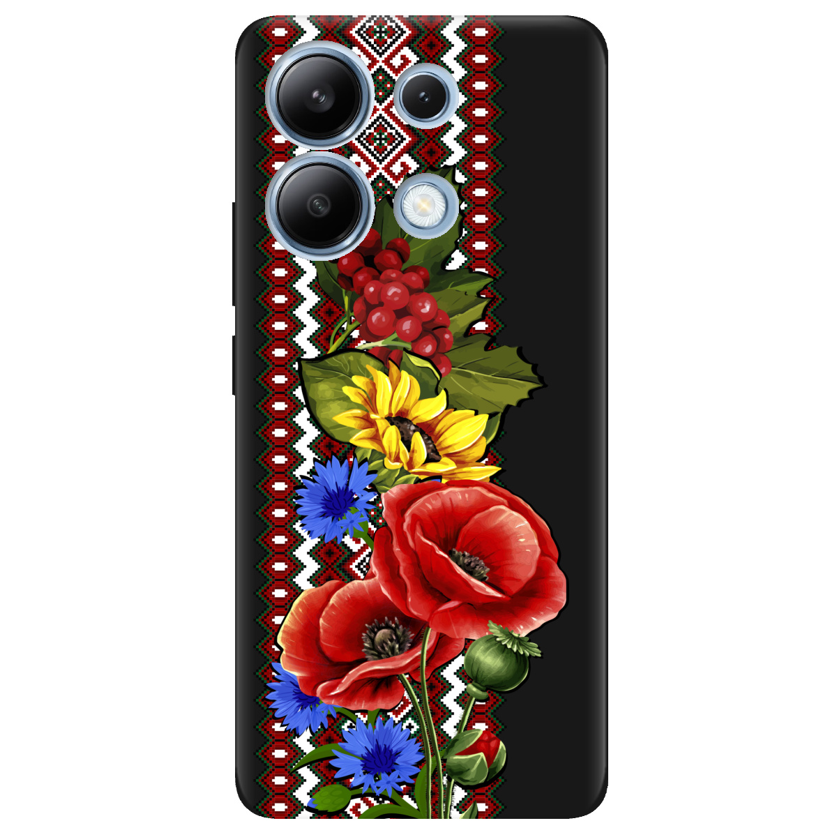Чехол для Xiaomi Redmi Note 13 4G черный матовый soft touch Ukraine ornament - фото 1 - Чехлы для телефонов