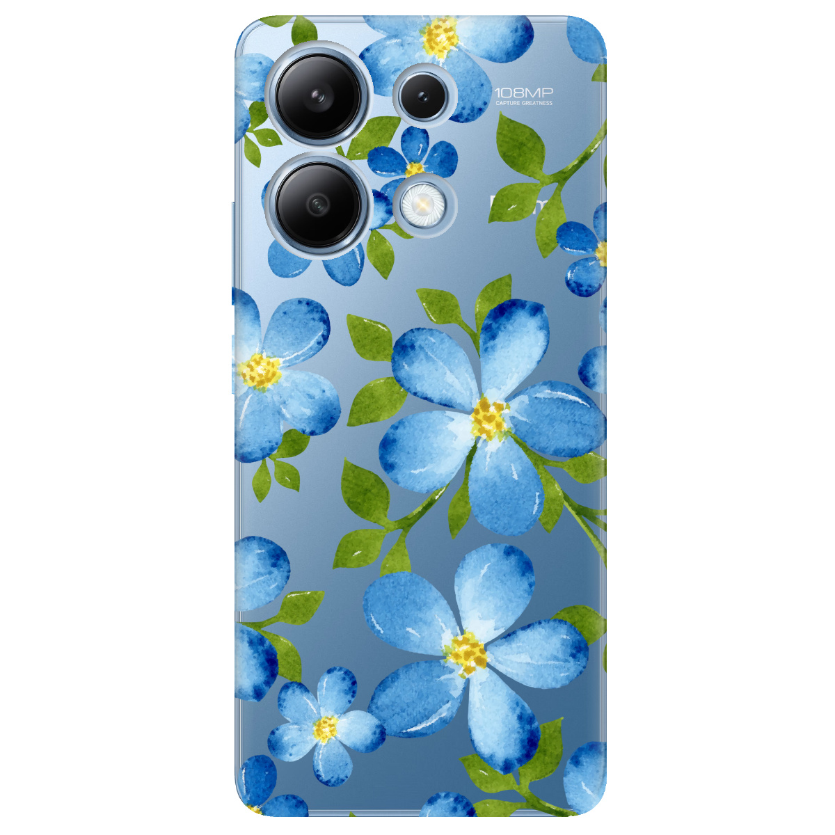 Чохол для Xiaomi Redmi Note 13 4G прозорий Flowers blue - фото 1 - Чохли для телефонів