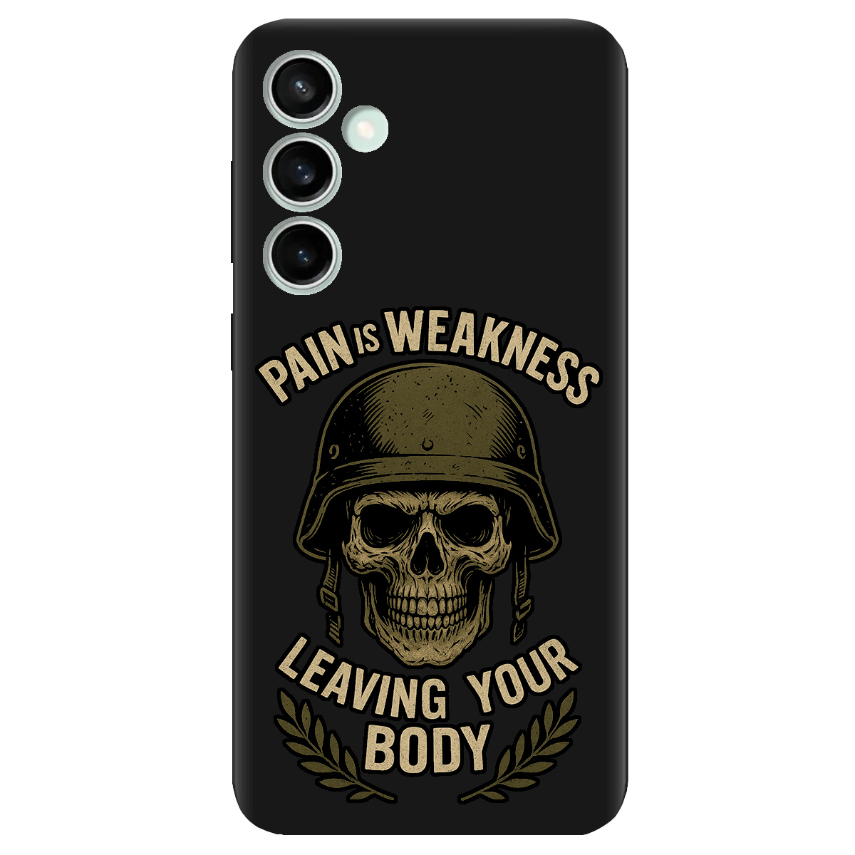 Чохол для Samsung Galaxy S23 FE чорний матовий soft touch Біль - це слабкість - фото 1 - Чохли для телефонів