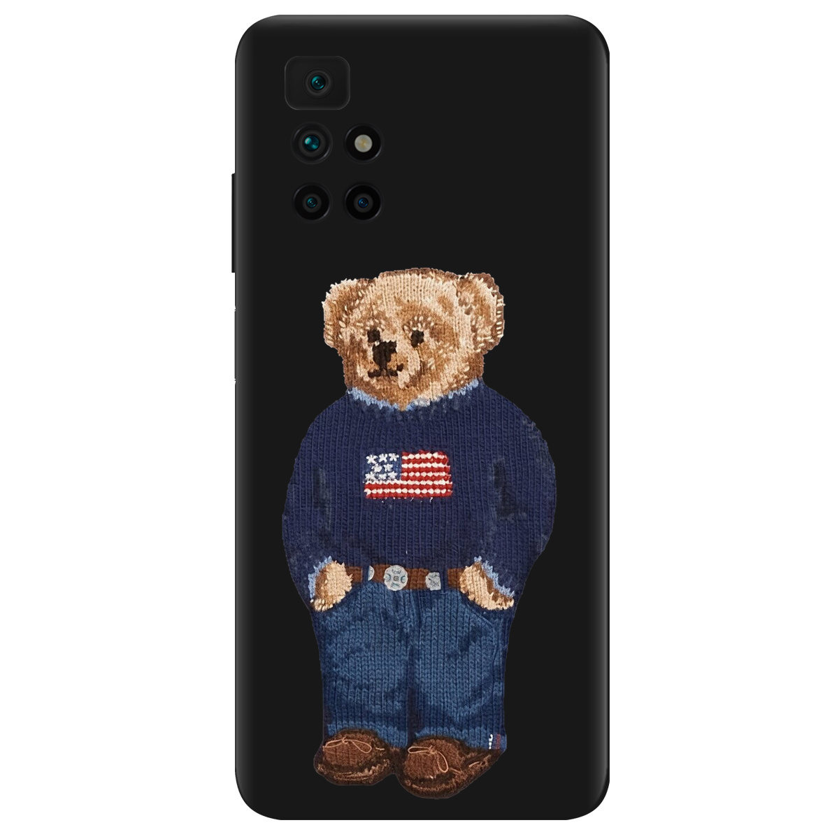 Чехол для Xiaomi Redmi 10 черный матовый soft touch Американский мишка - фото 1 - Чехлы для телефонов