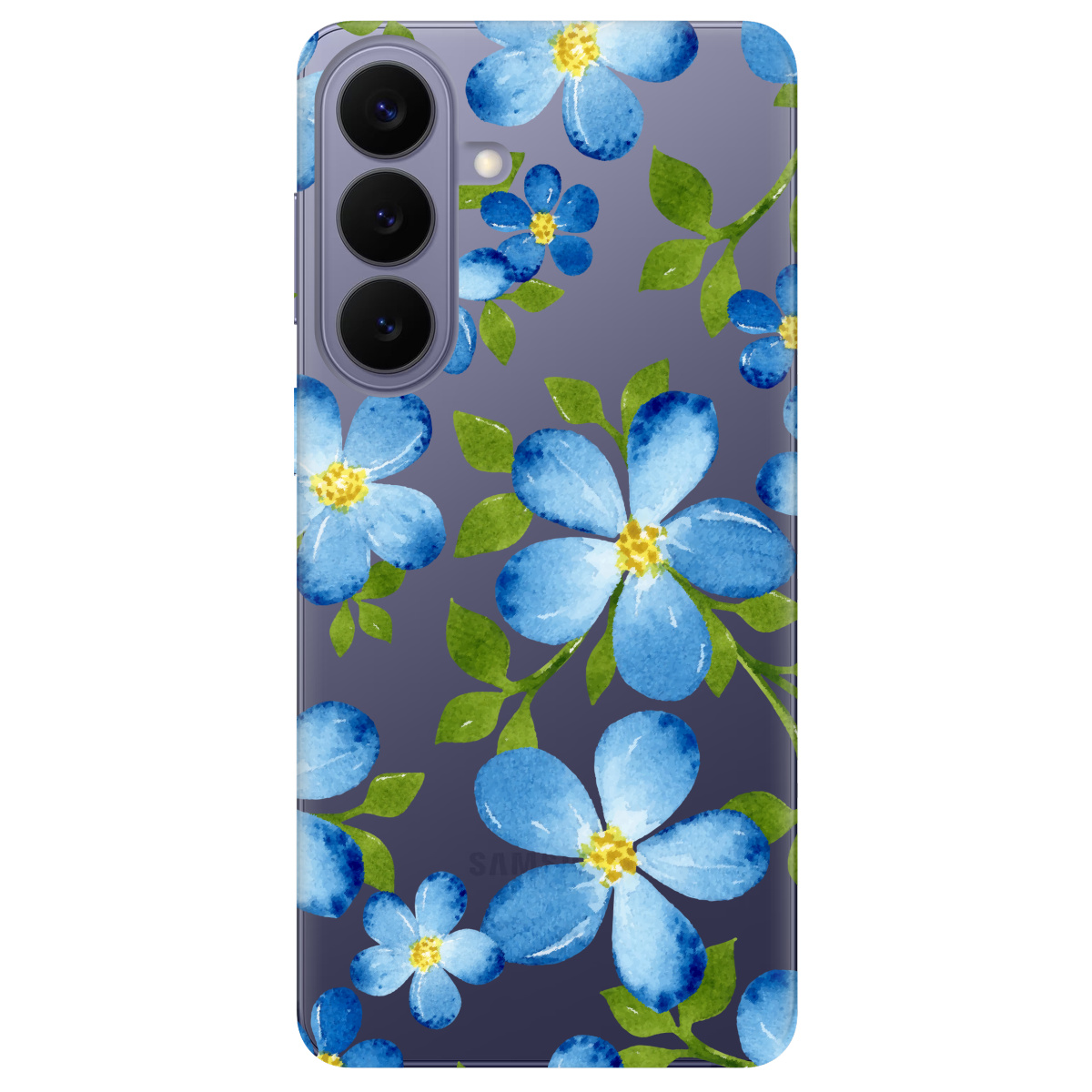 Чехол для Samsung Galaxy S26 Plus прозрачный Flowers blue - фото 1 - Чехлы для телефонов