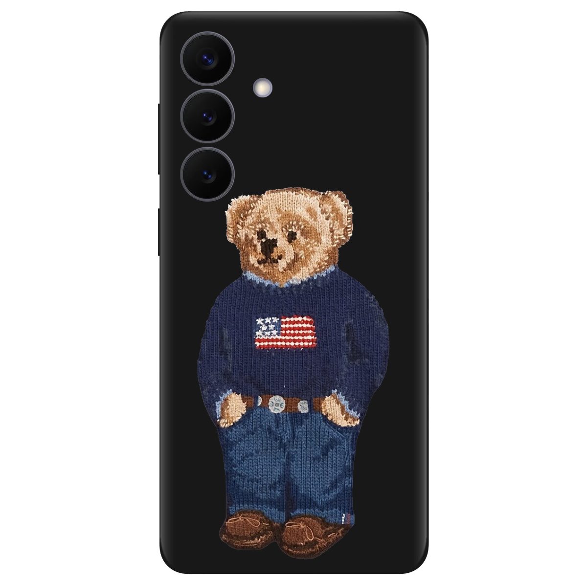 Чохол для Samsung Galaxy S26 Plus чорний матовий soft touch Американський ведмедик - фото 1 - Чохли для телефонів