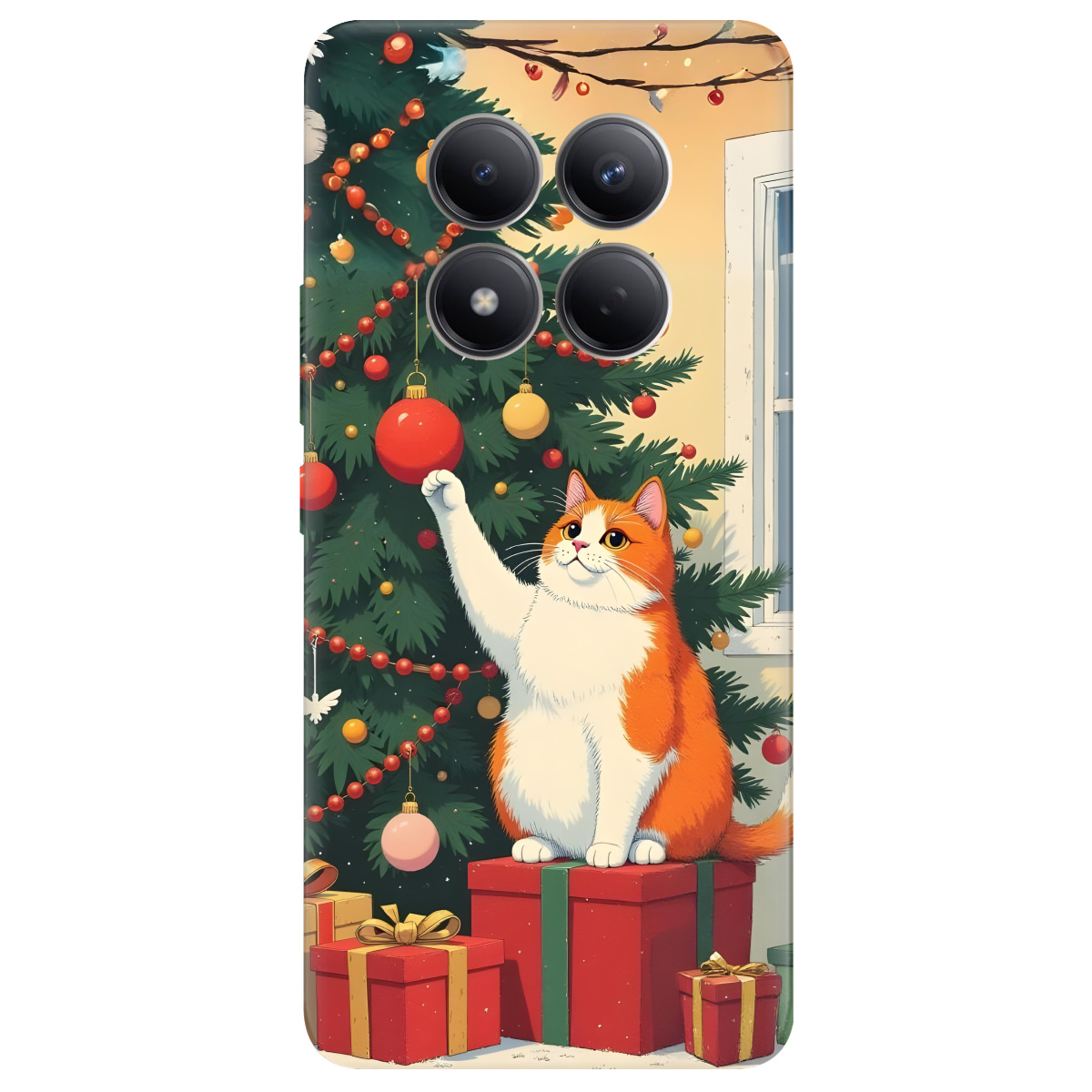 Чехол для Xiaomi Redmi Note 15 Pro 4G прозрачный Christmas Cat - фото 1 - Чехлы для телефонов