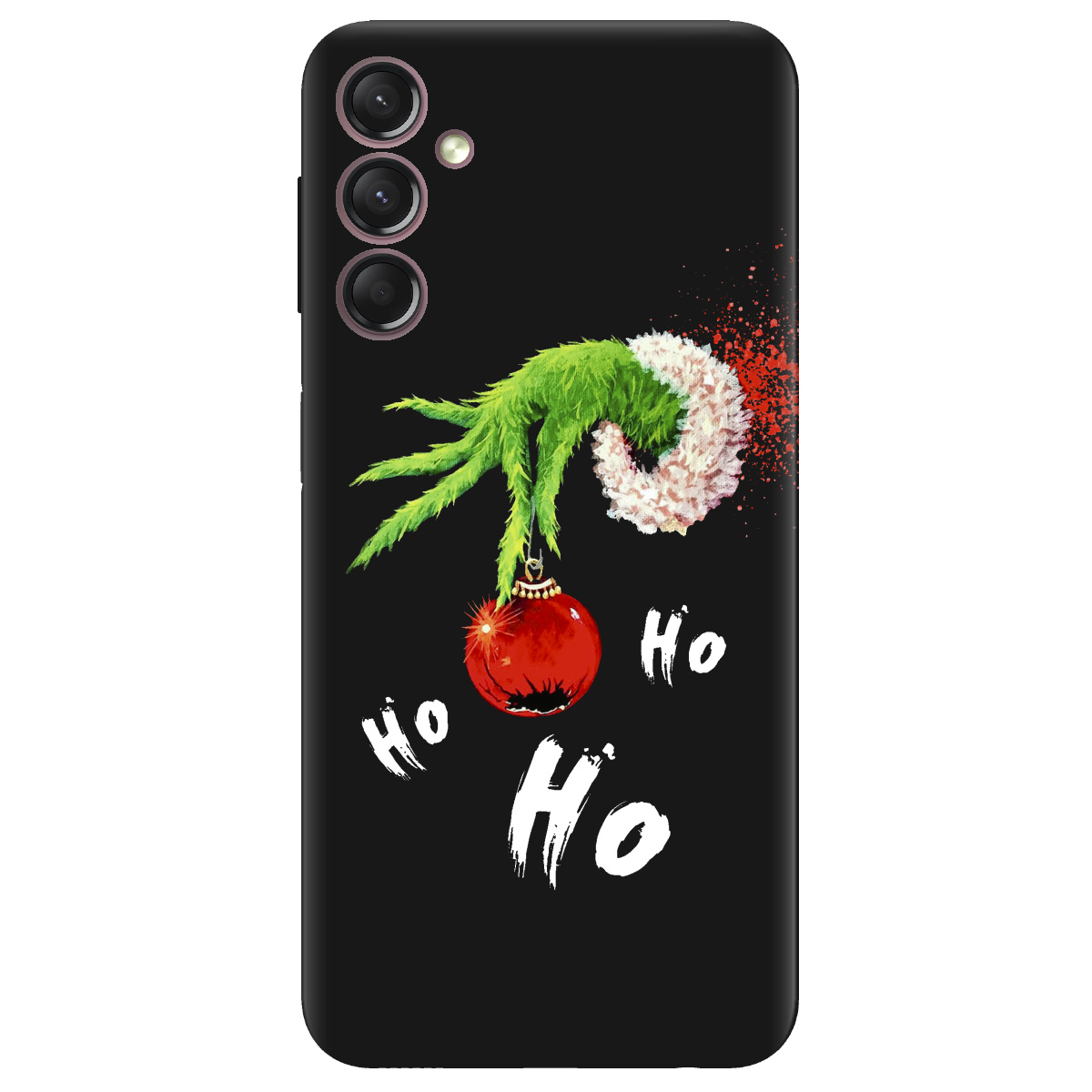 Чехол для Samsung Galaxy A05s черный матовый soft touch Grinch HO HO HO - фото 1 - Чехлы для телефонов