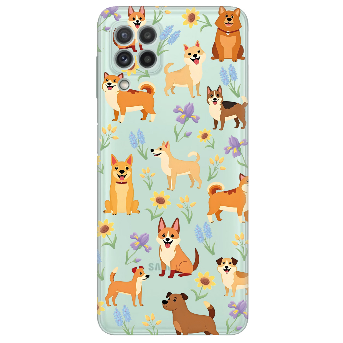 Чехол для Samsung Galaxy M22 прозрачный Blooming Puppies - фото 1 - Чехлы для телефонов