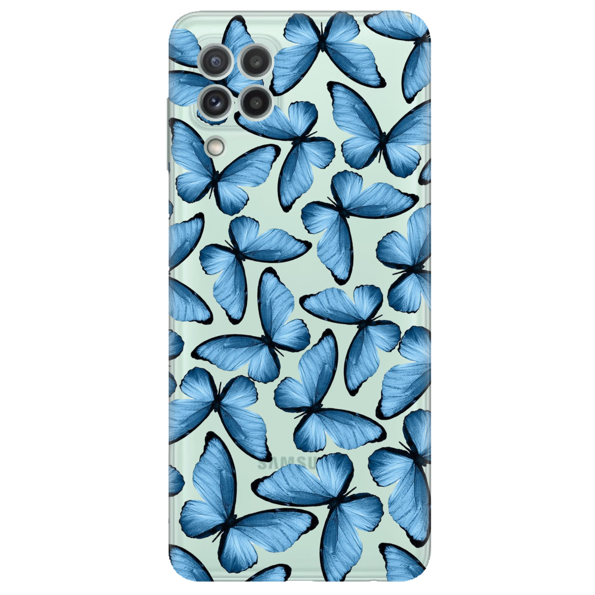 Чехол для Samsung Galaxy M22 прозрачный Blue wings - фото 1 - Чехлы для телефонов