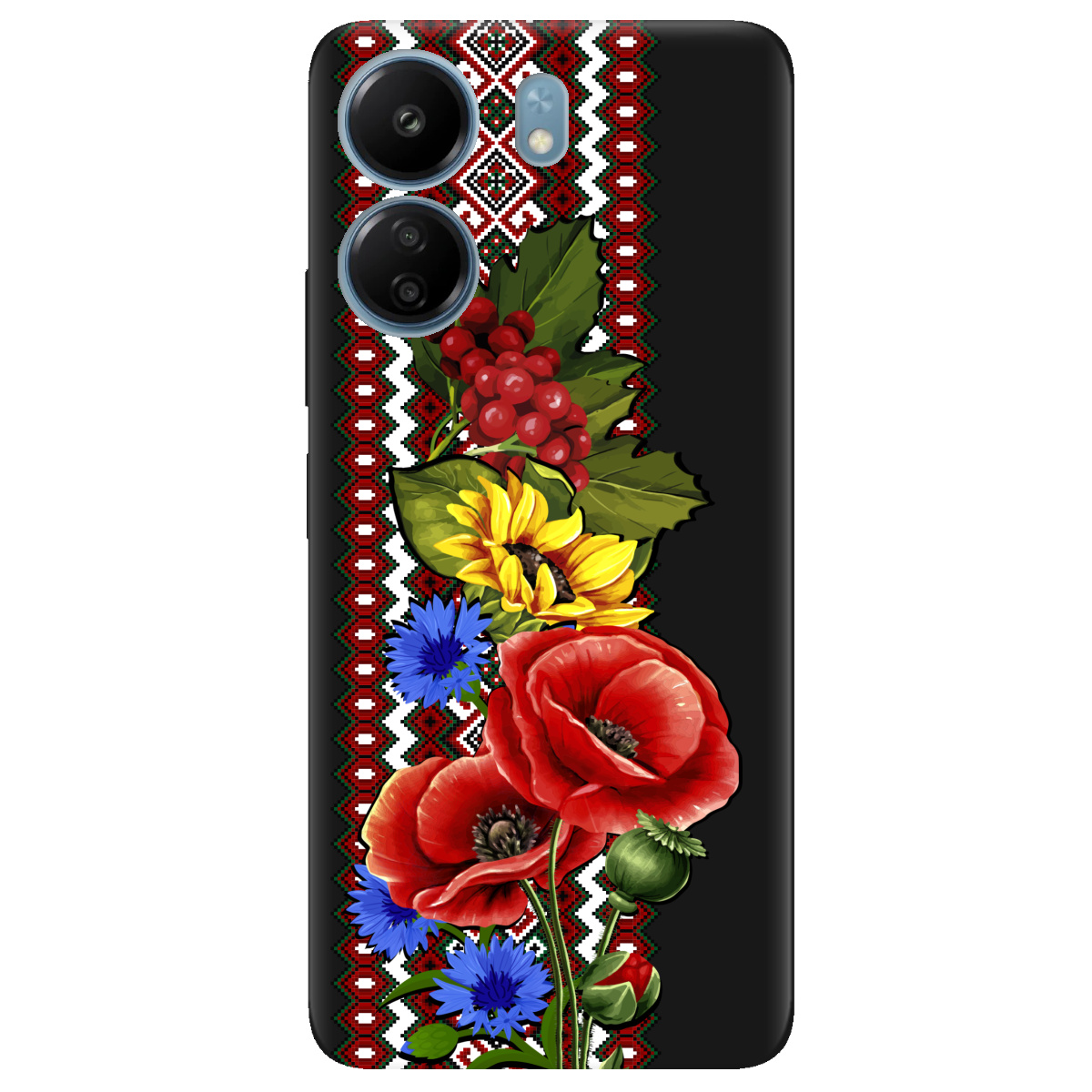 Чохол для Xiaomi Redmi 13C 4G чорний матовий soft touch Ukraine ornament - фото 1 - Чохли для телефонів