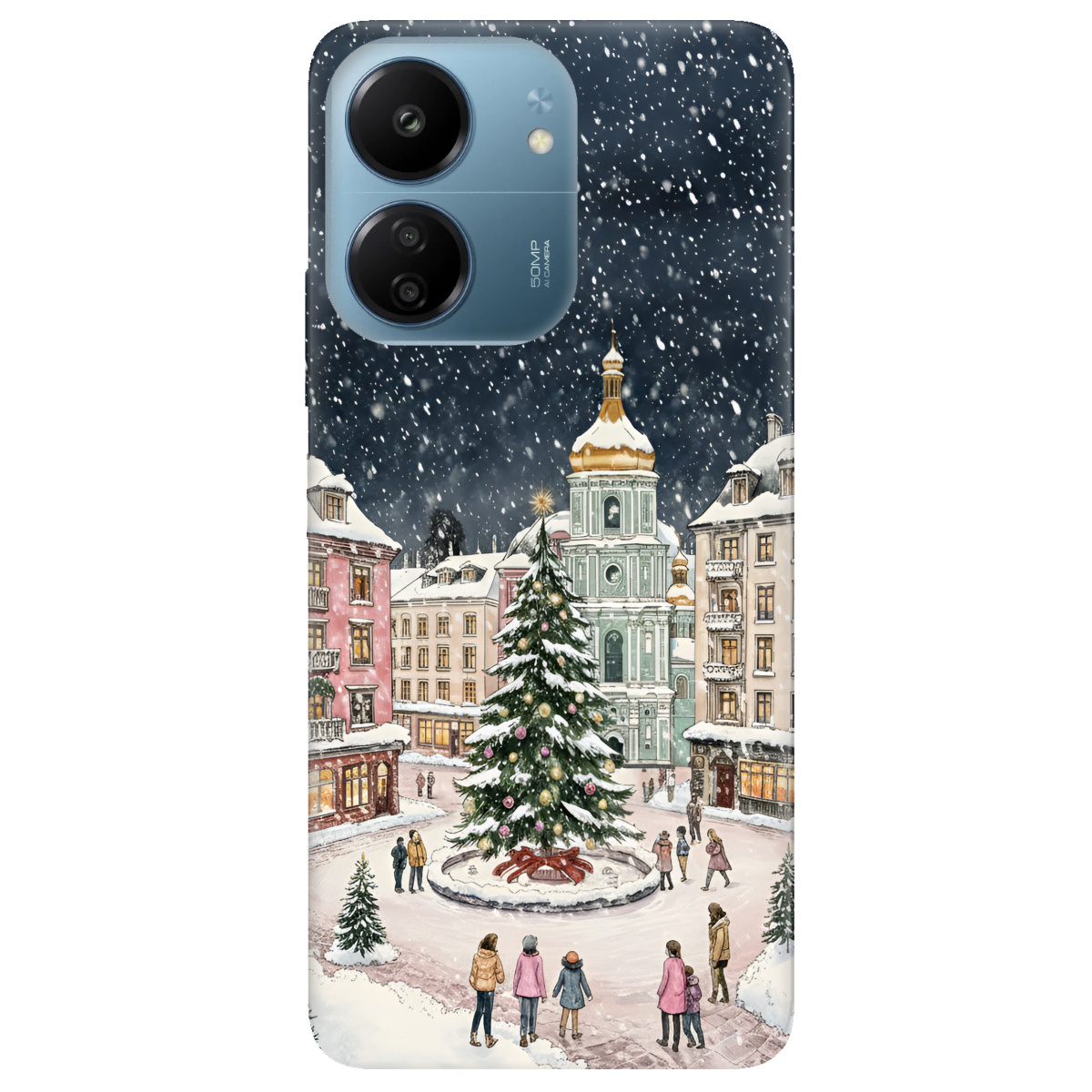 Чехол для Xiaomi Redmi 13C 4G прозрачный Новогодний город - фото 1 - Чехлы для телефонов