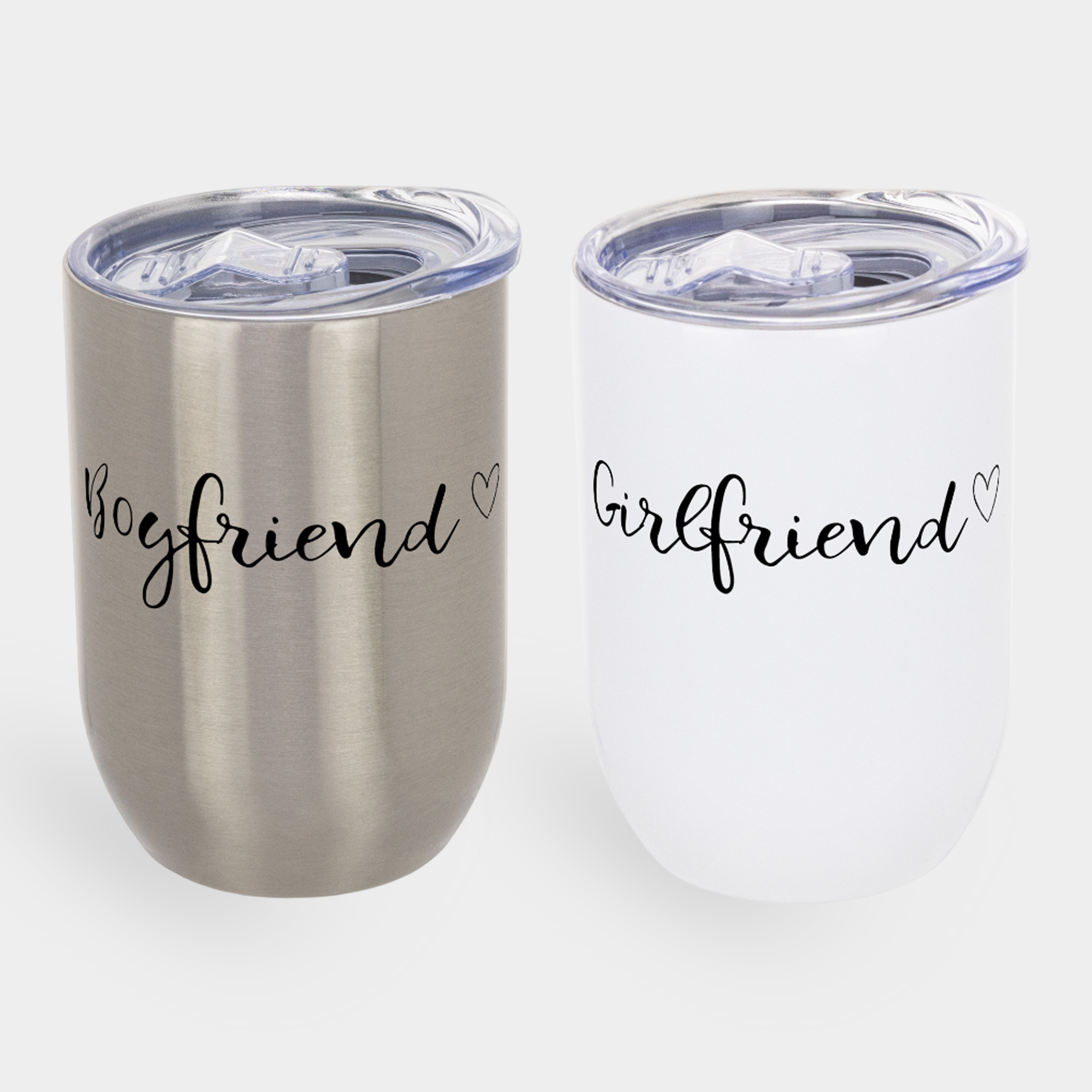 Парні термостакани білий та сріблястий (350 мл) Boyfriend and Girlfriend - фото 1 - Термочашки, термоси, фляги