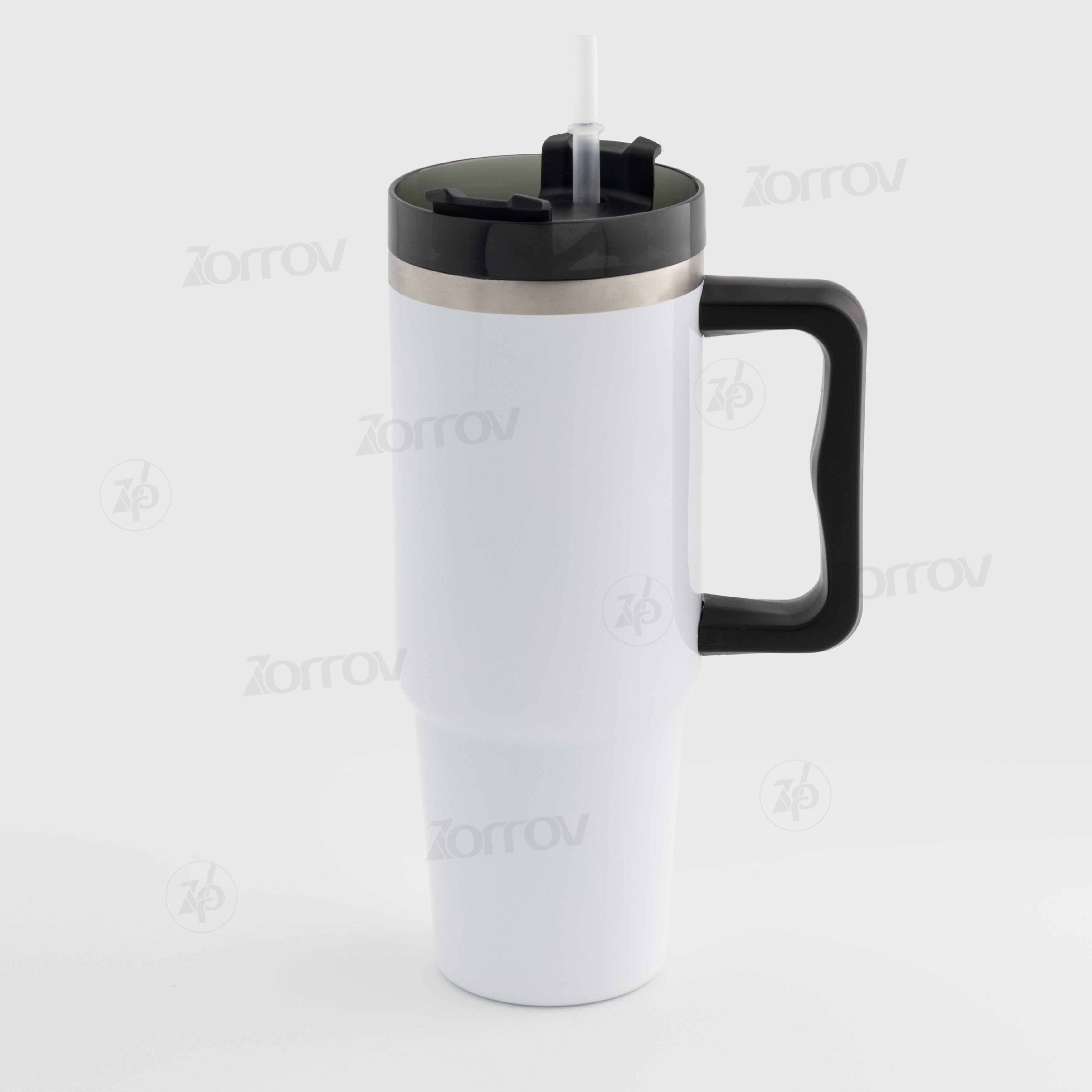 Термокружка белая с черной крышкой и черной ручкой (900 мл) - фото 1 - Термокружки, термосы, фляги